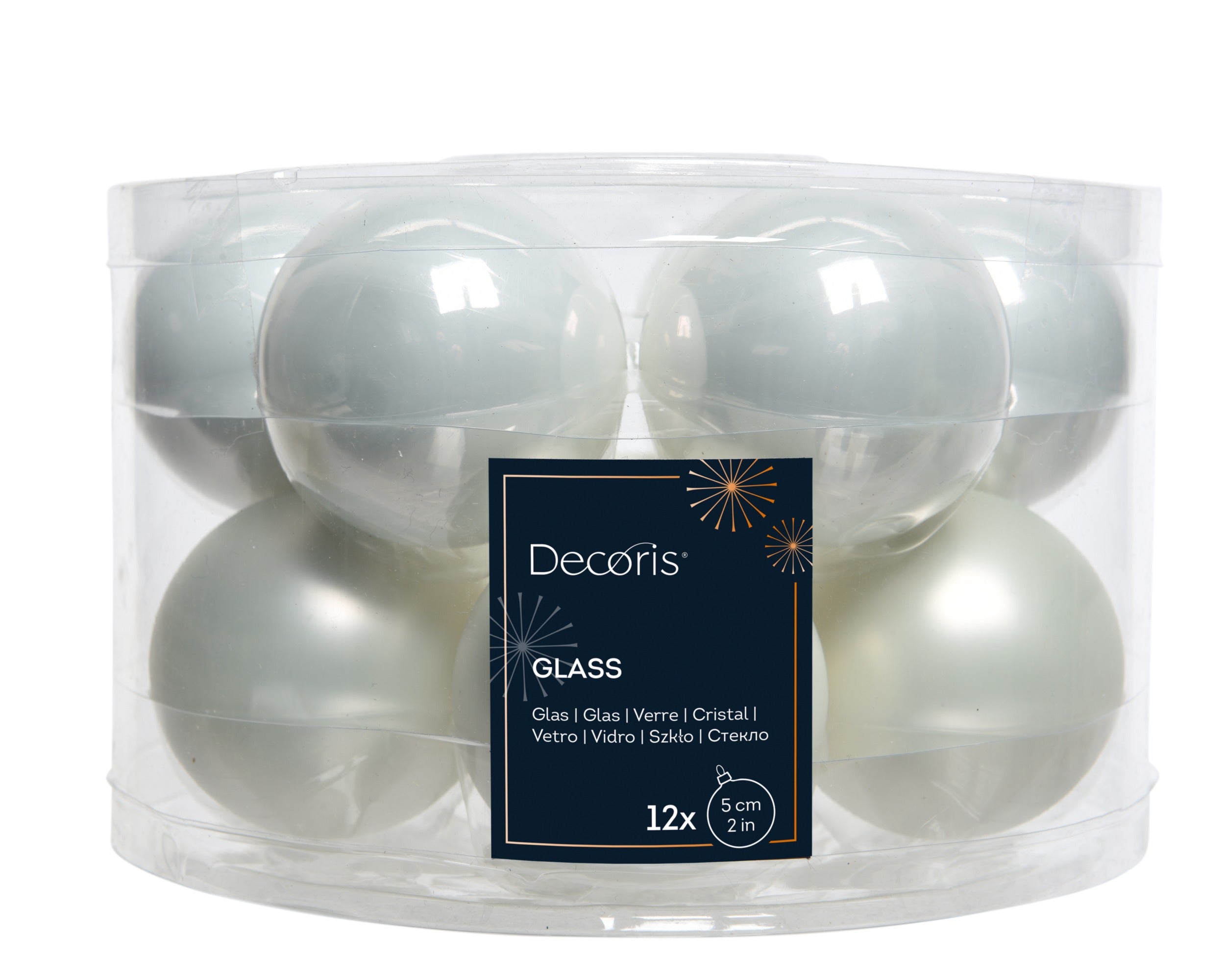 Kerstballen glas emaille/mat mix 5cm - winterwit 12st.