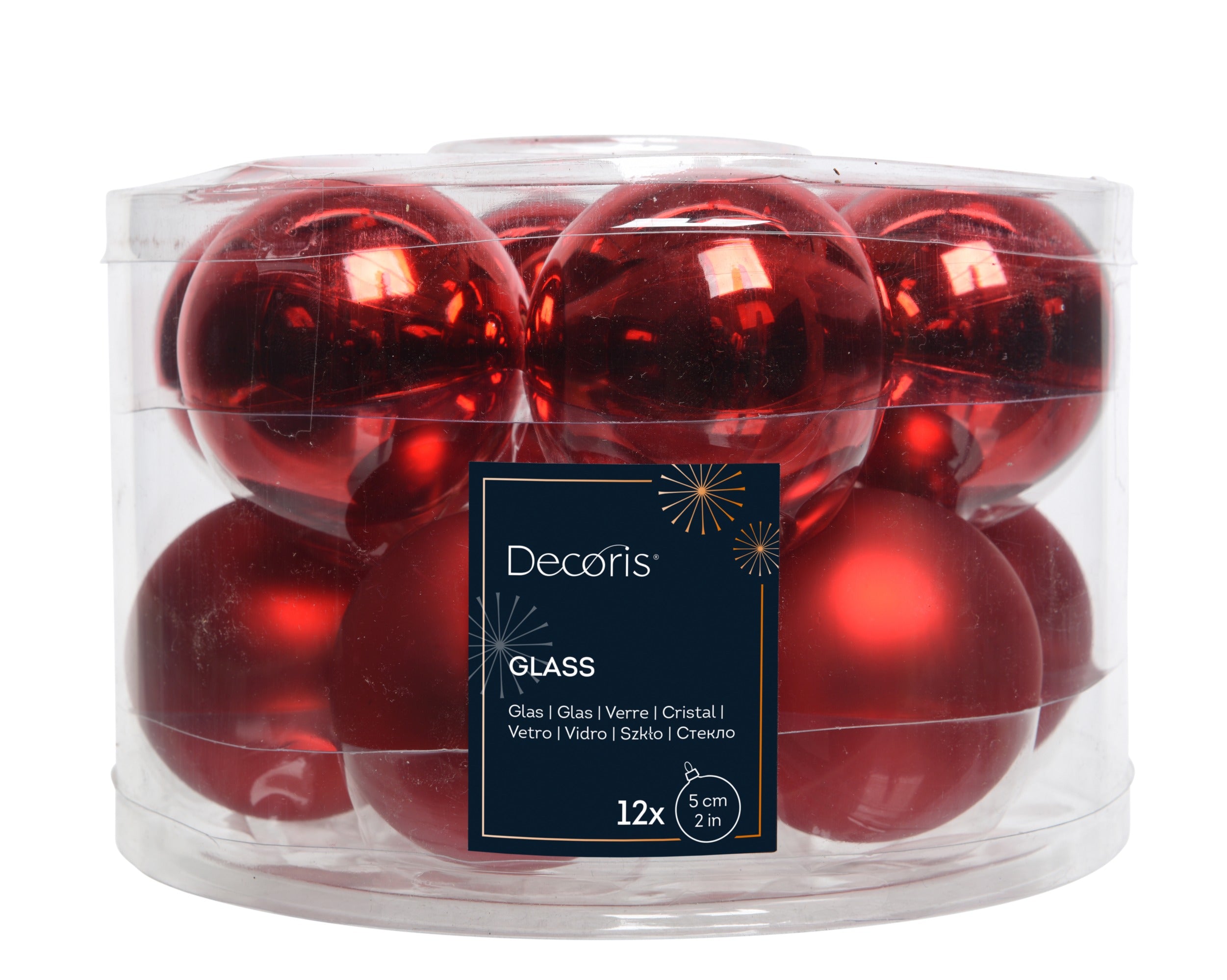 Kerstballen glas glans/mat mix 5cm - kerstrood 12st.