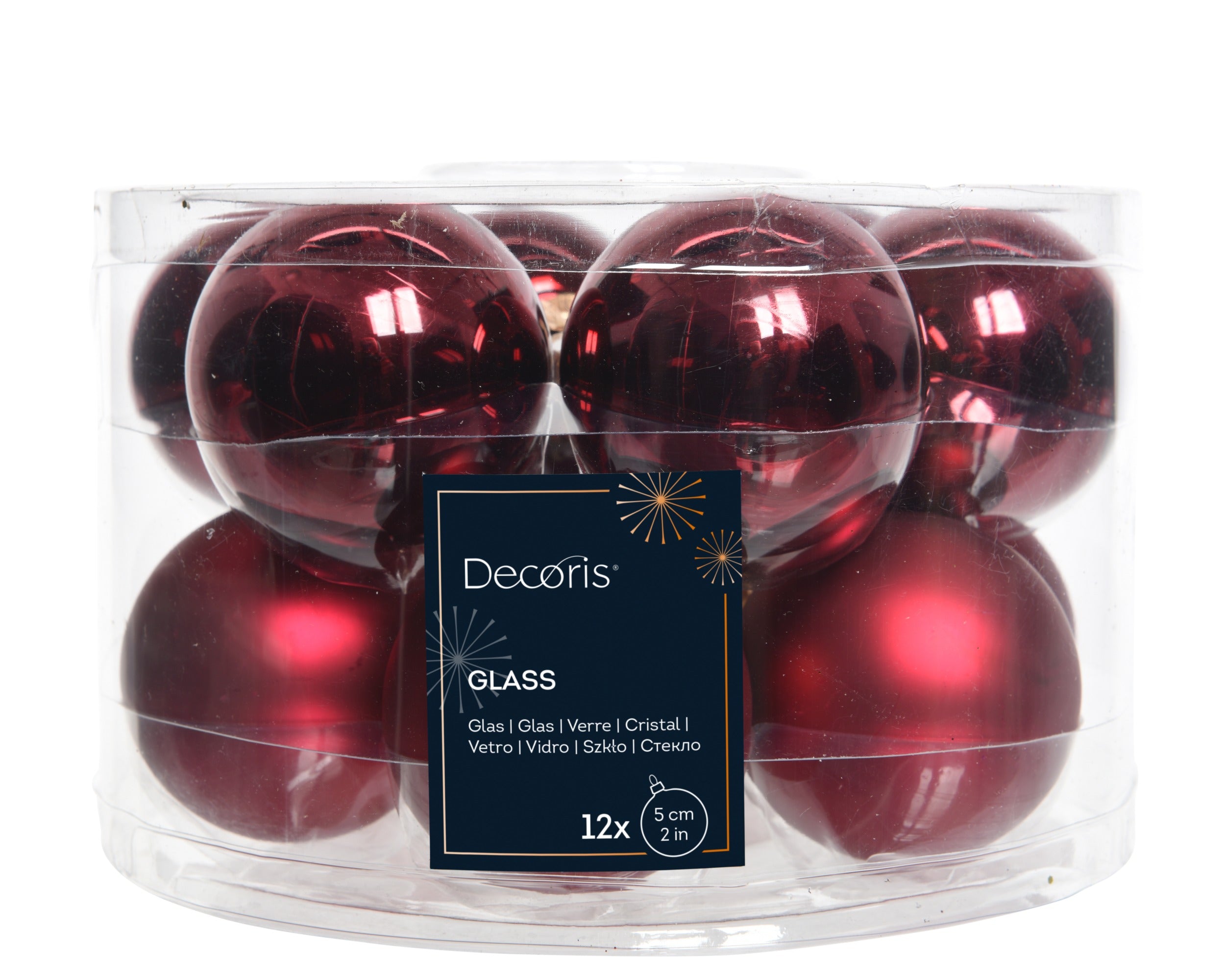 Kerstballen glas glans/mat mix 5cm - ossenbloed 12st.