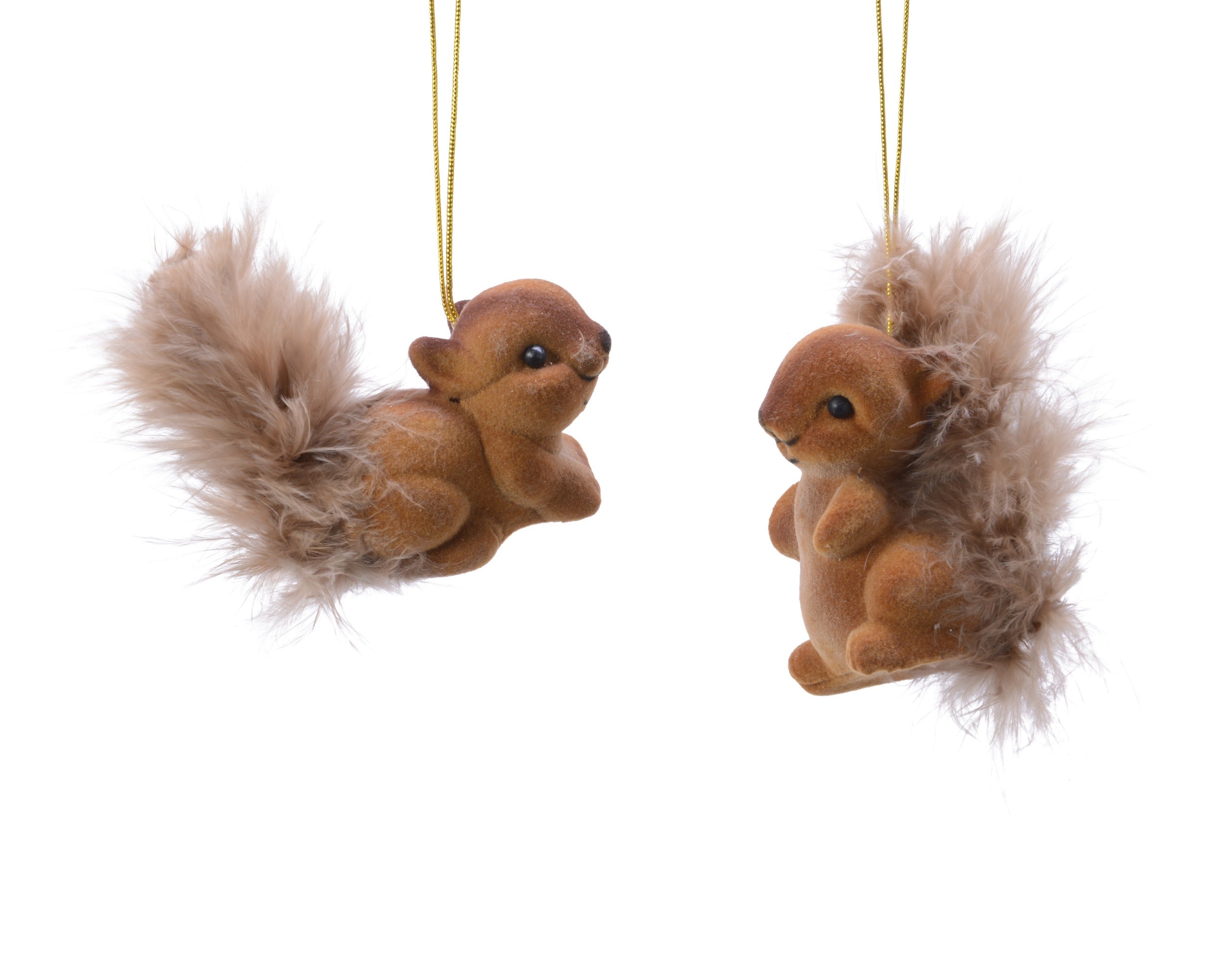Kersthanger eekhoorn plastic flock 6x4cm - bruin - ass. (prijs per stuk)