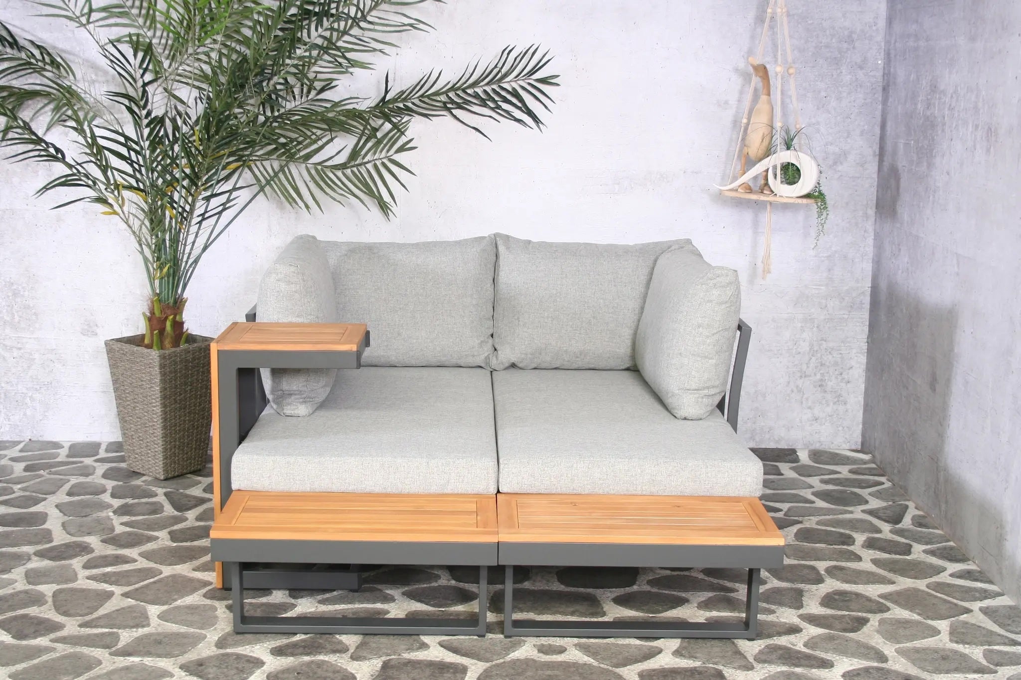 OLYMPIA Loungeset alu/ acacia met koffie - bijzettafel  680818