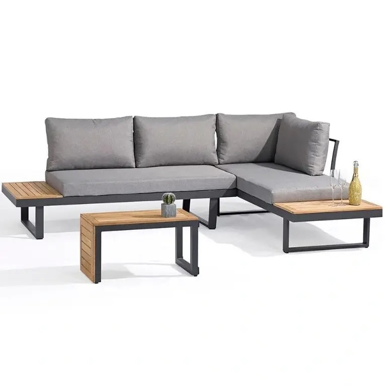 OLYMPIA Loungeset alu/ acacia met koffie - bijzettafel  680818