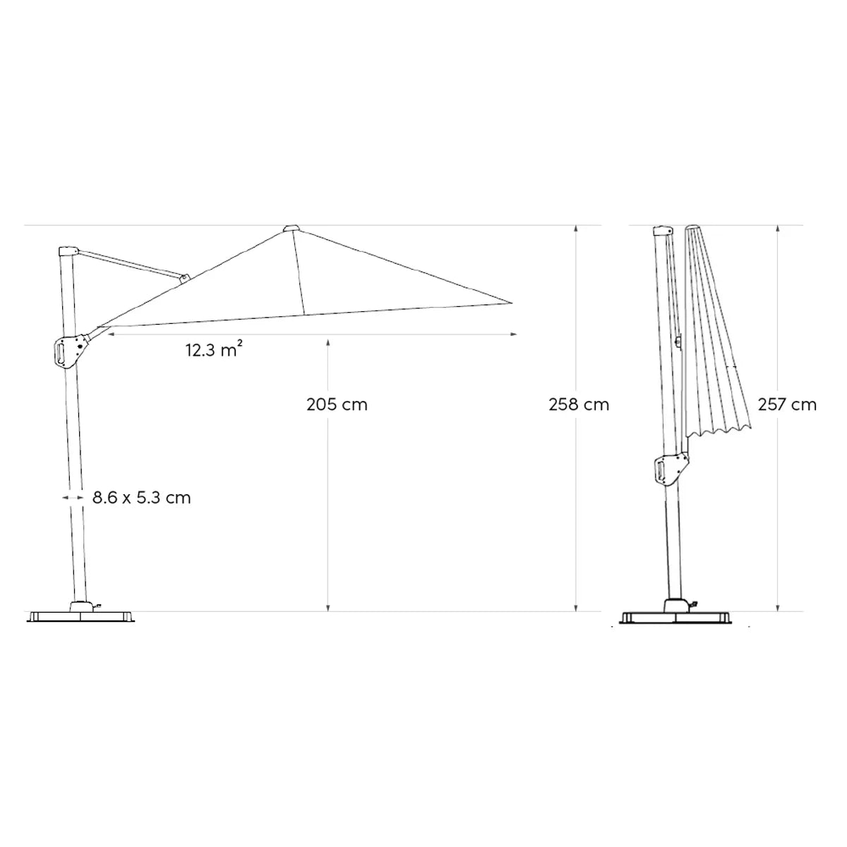 CHALLENGER T1 Premium parasol 350x350cm- doek manhattan - stok antra