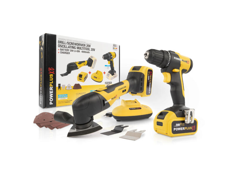 POWERPLUS Gereedschapset - schroefboor machine + oscillerende multitool