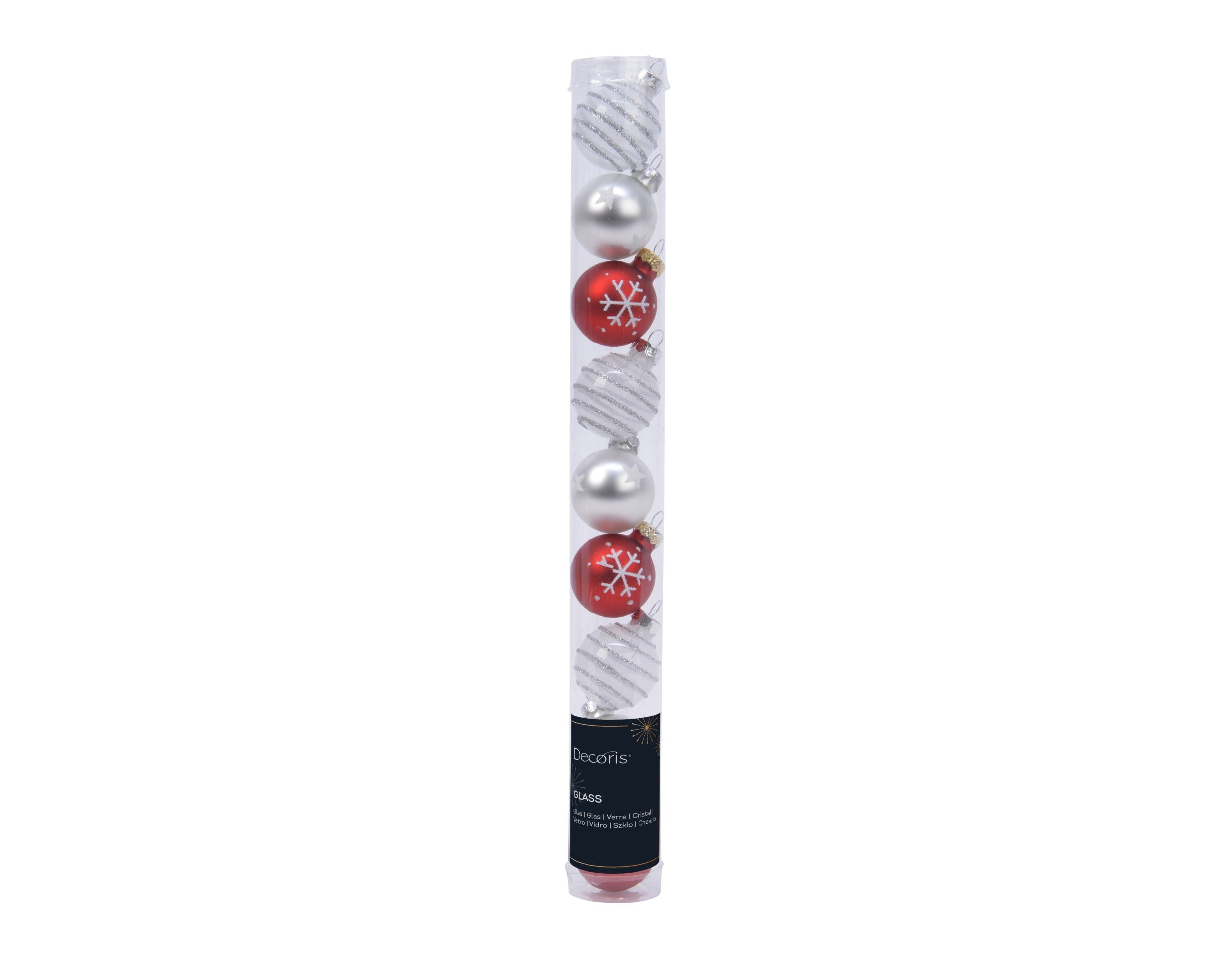 Kerstballen glas emaille/mat mix 3cm - wit/rood 9st.