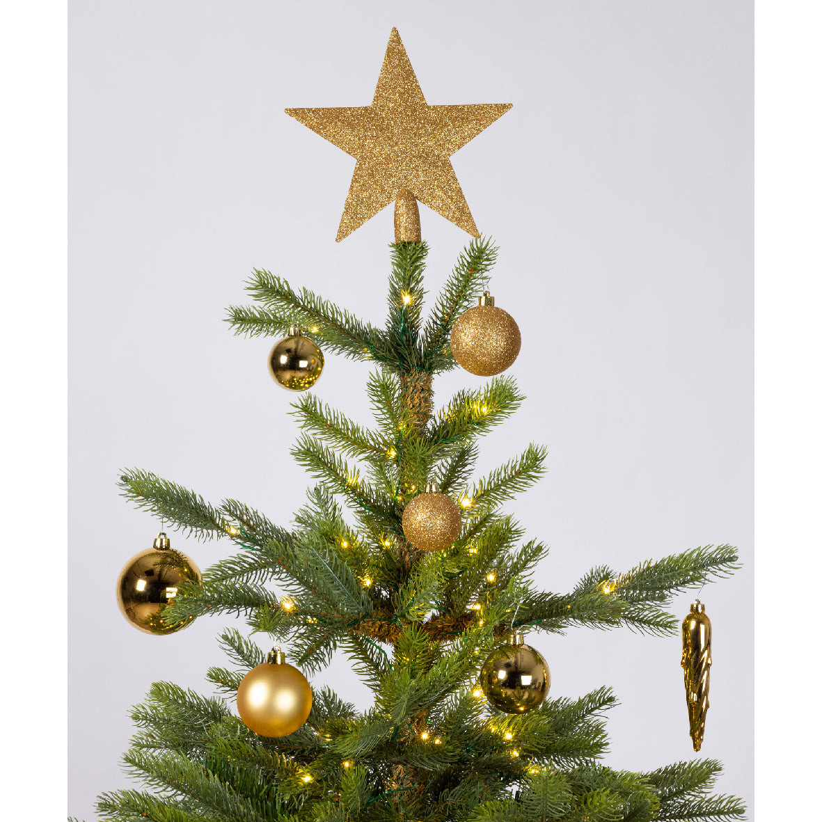 Kerstballen + piek kunststof glans/mat/glitter mix 8cm 6cm 5cm - licht goud 33st.