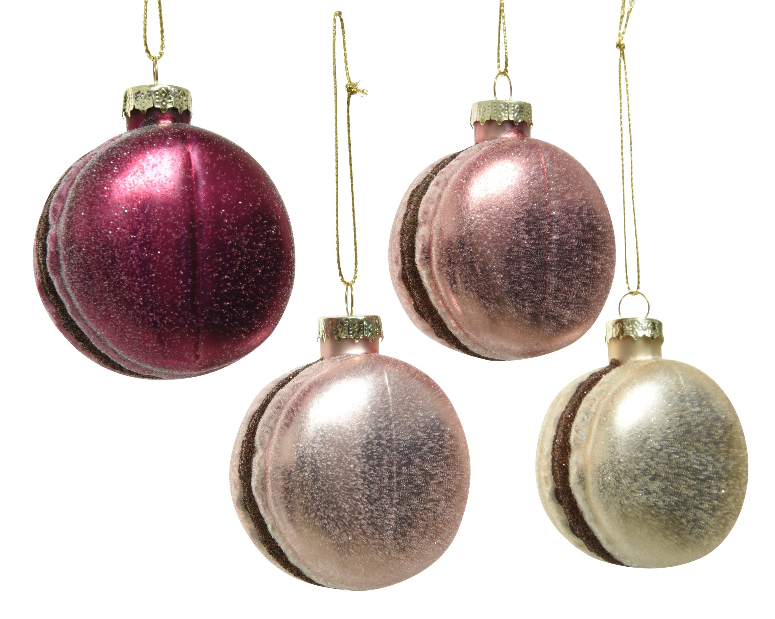 Kersthanger macaron glas glitter 5.5cm - ass. (prijs per stuk)