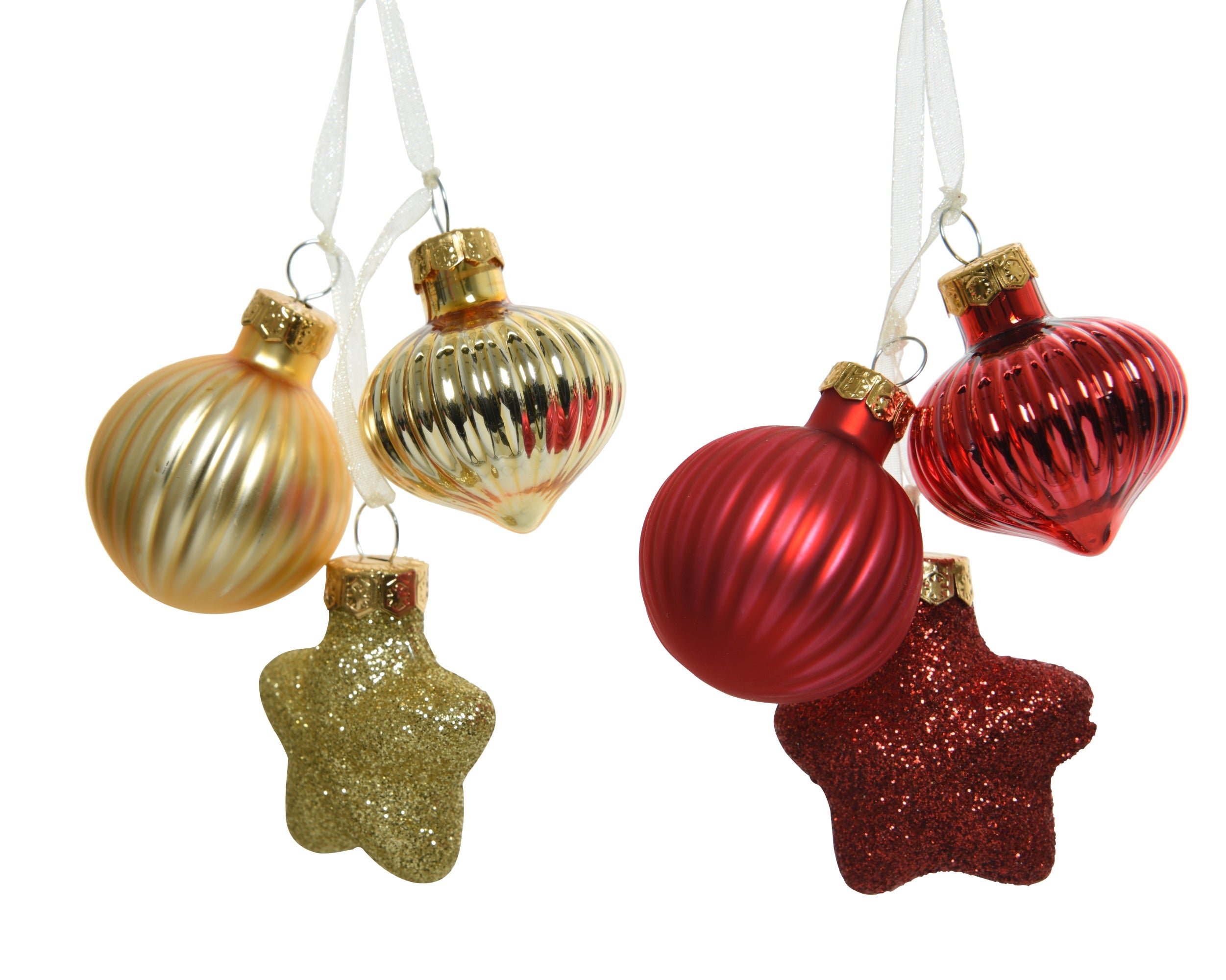 Kerstballen glas glans/mat/glitter mix - rood/goud - ass. (prijs per stuk)