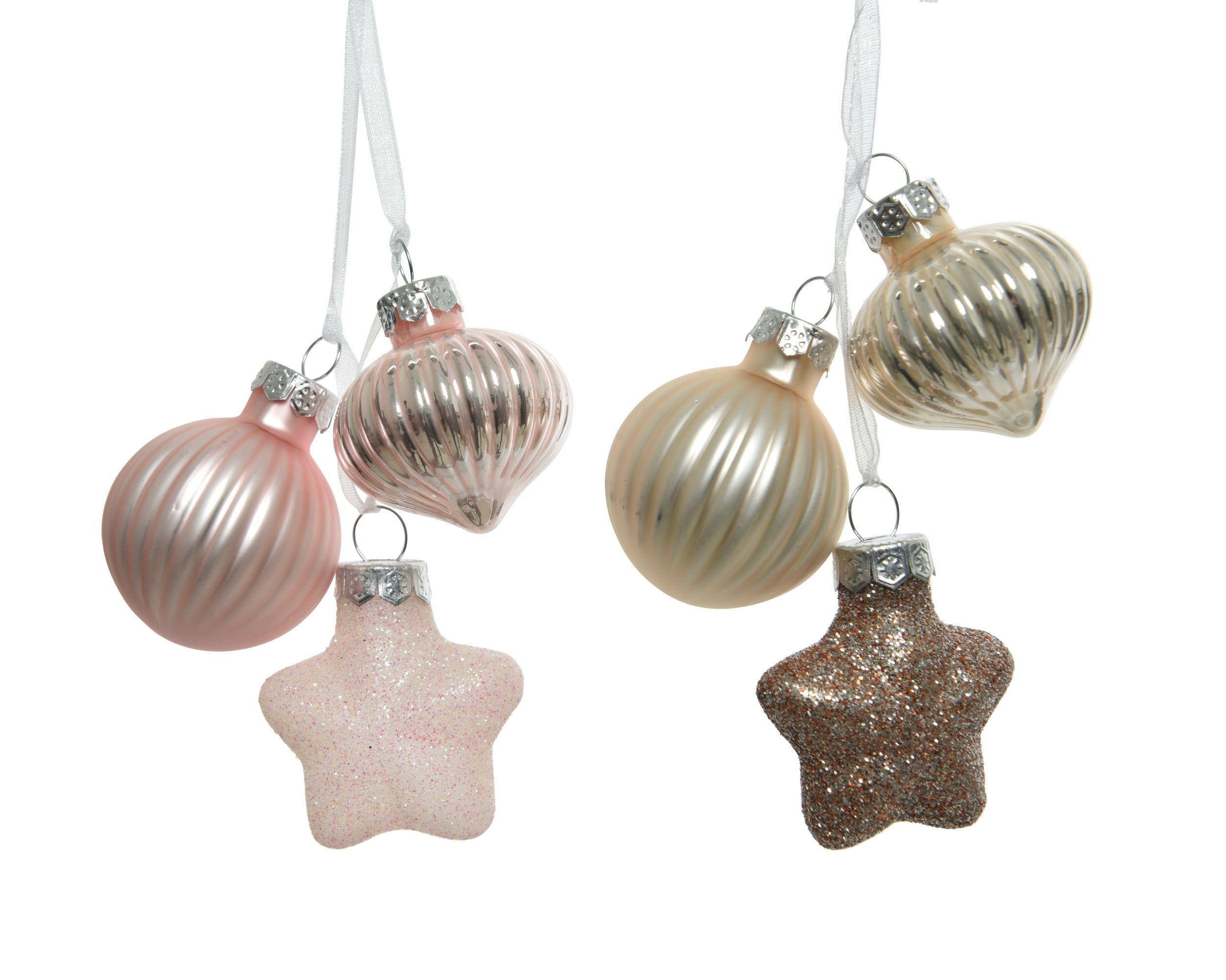 Kerstballen glas glans/mat/glitter mix - zacht roze/licht goud - ass. 3st. (prijs per stuk)
