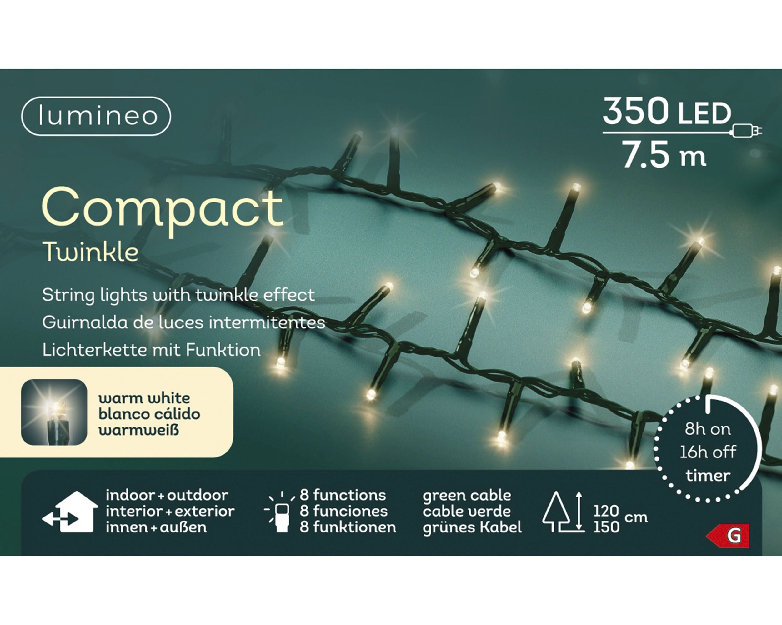 Lumineo LED compact twinkel 750cm 350L - groen/warm wit - kerstverlichting