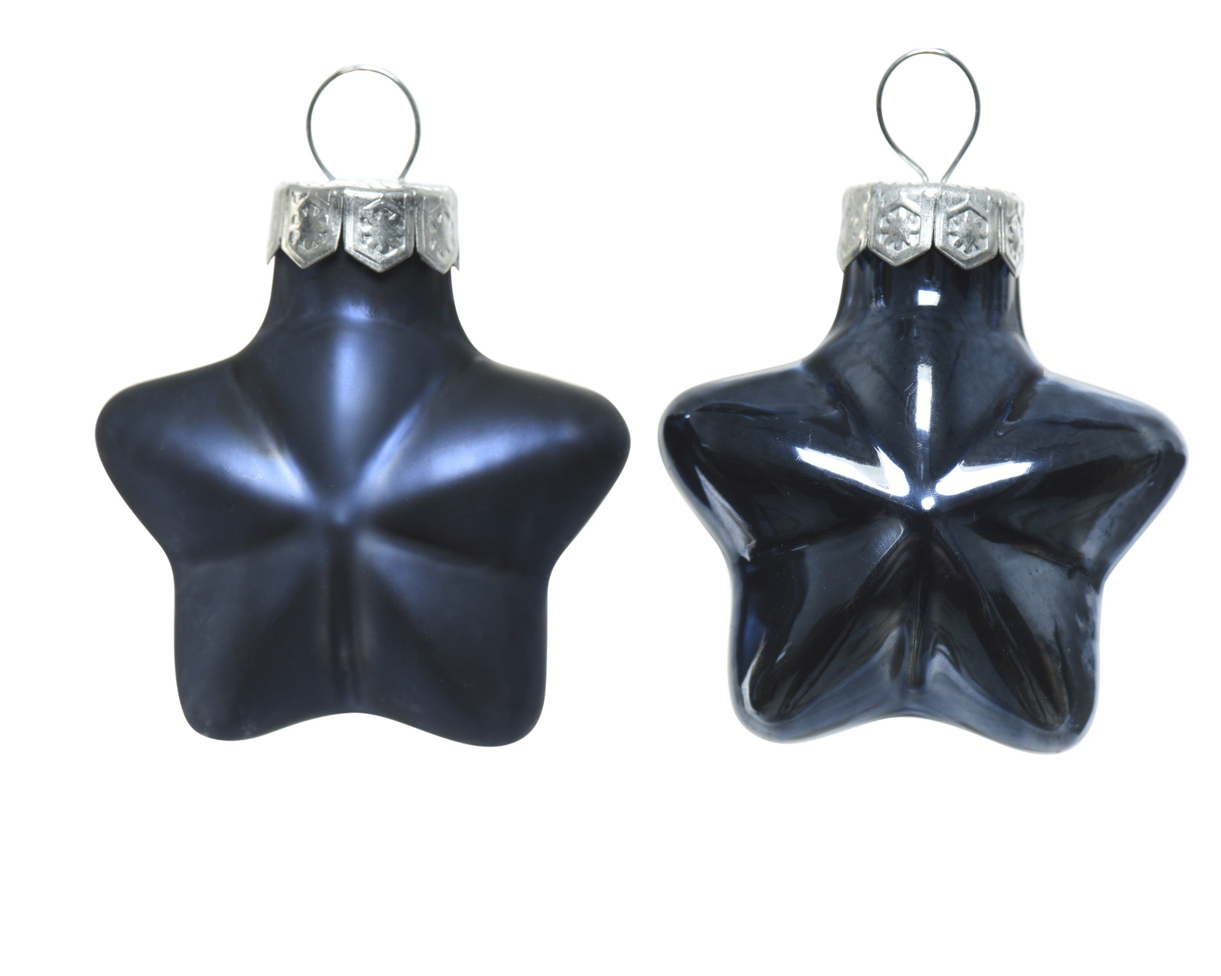 Kerstballen ster glas glans/mat mix 4.5x4cm - nachtblauw 12st.