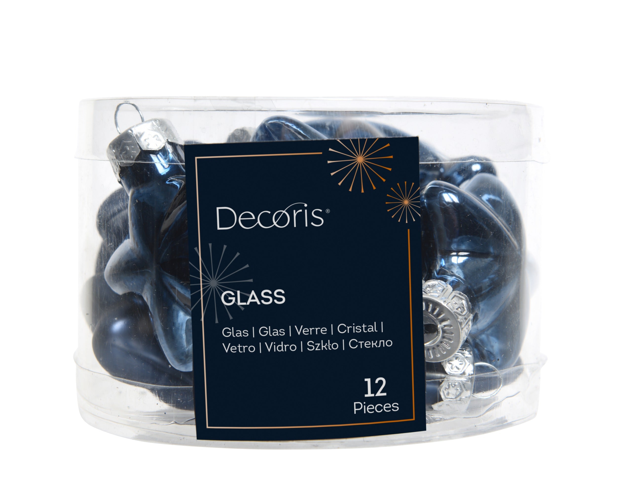 Kerstballen ster glas glans/mat mix 4.5x4cm - nachtblauw 12st.