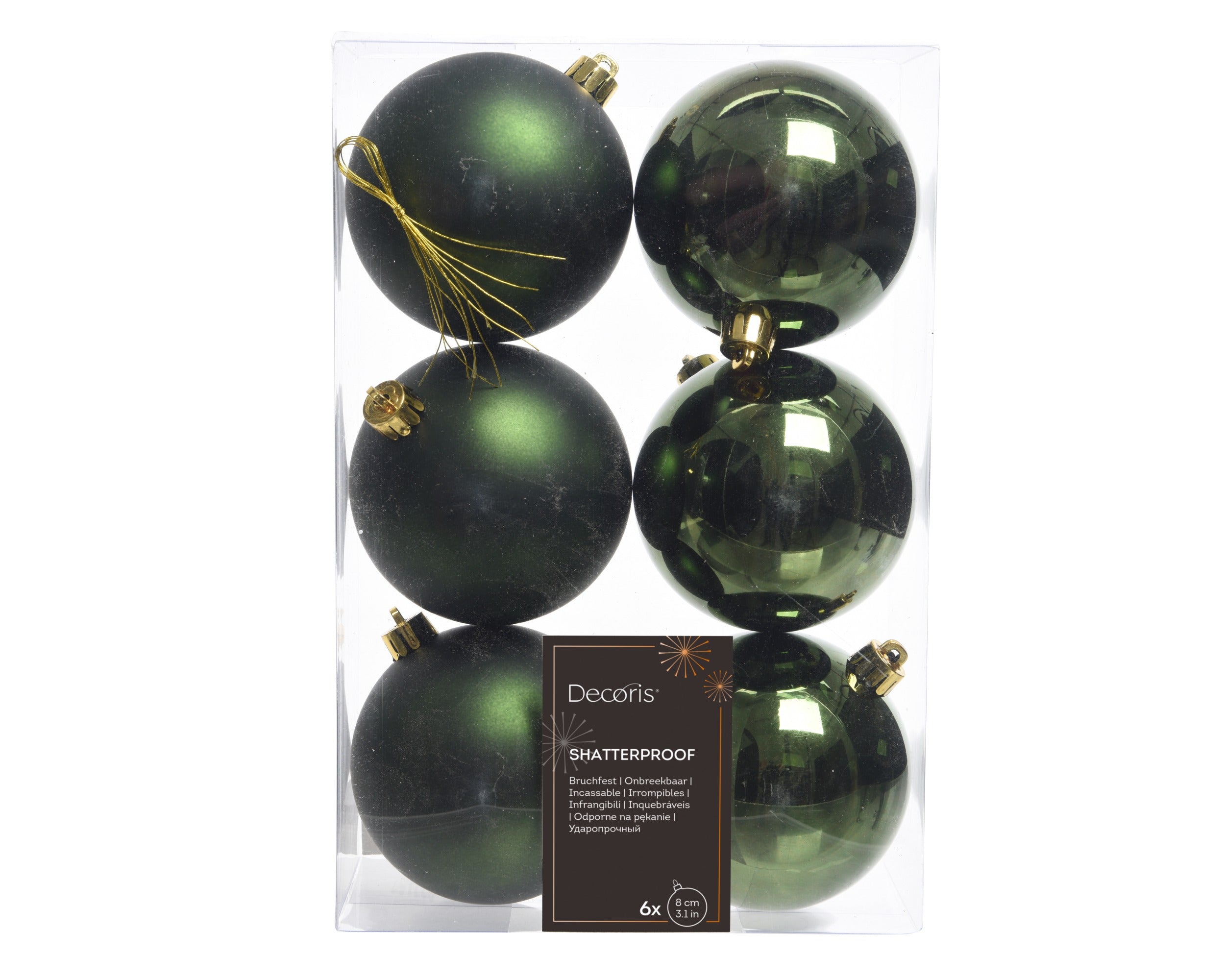 Kerstballen kunststof glans/mat mix 8cm - dennengroen 6st.