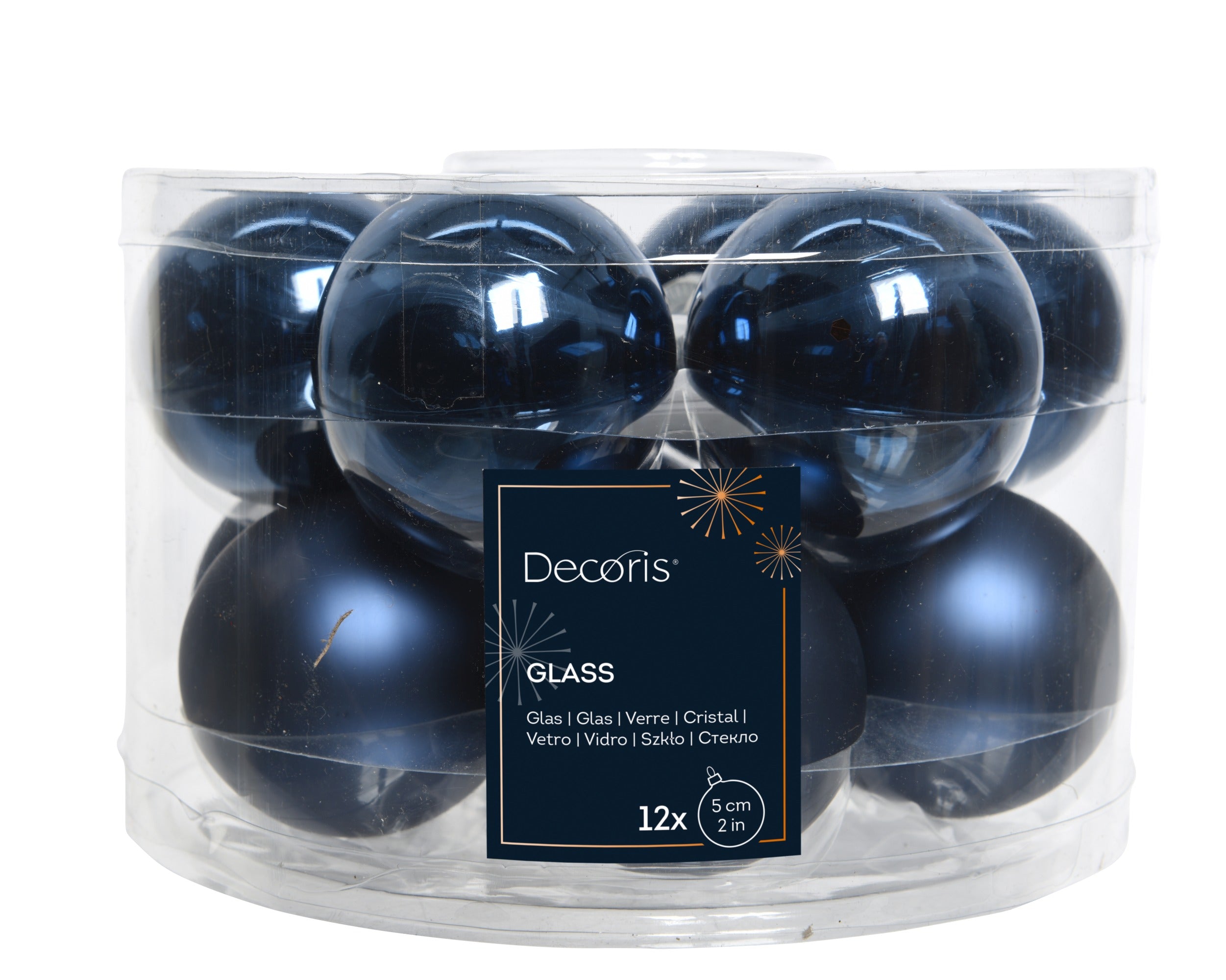Kerstballen glas glans/mat mix 5cm - nachtblauw 12st.
