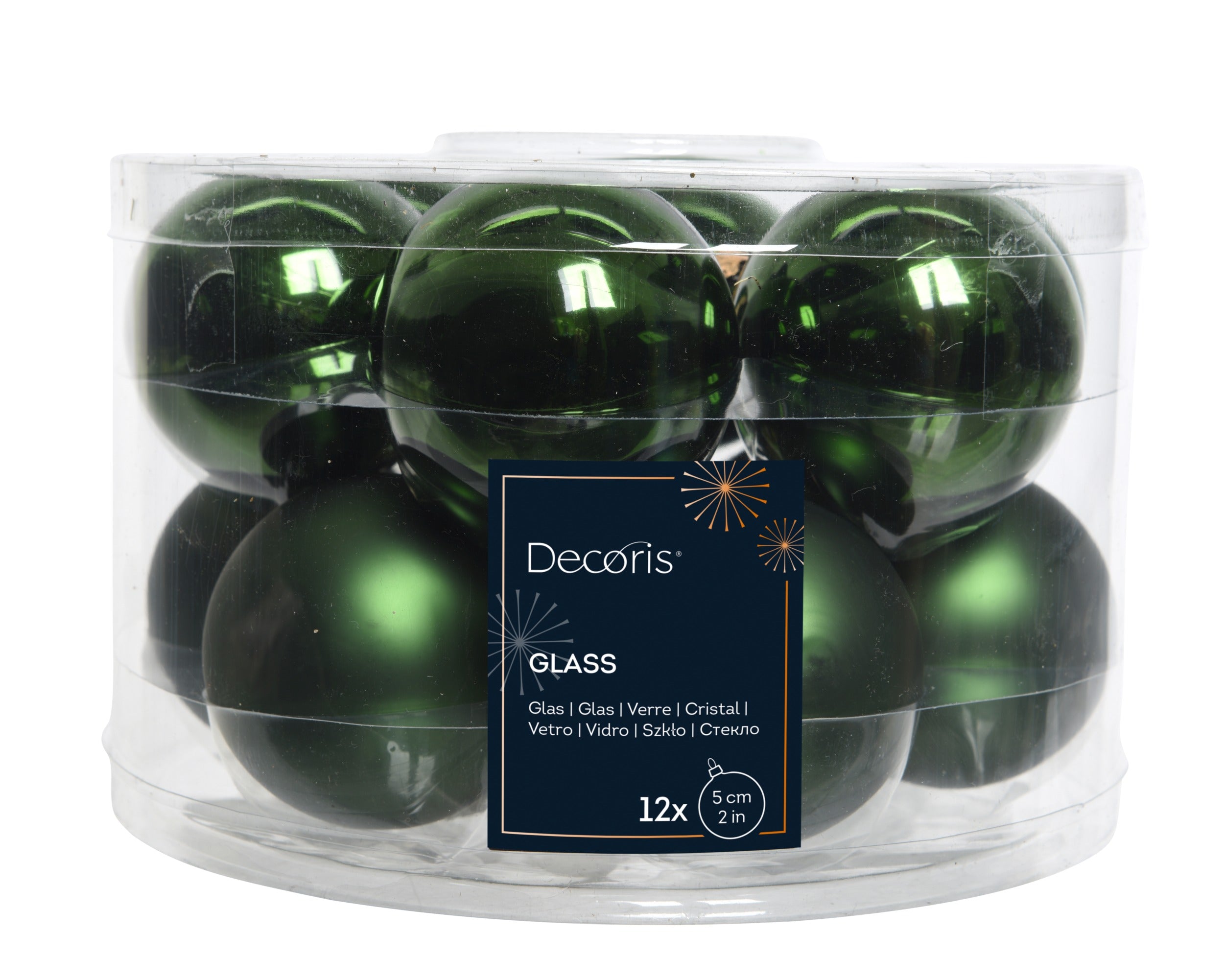 Kerstballen glas glans/mat mix 5cm - dennengroen 12st.