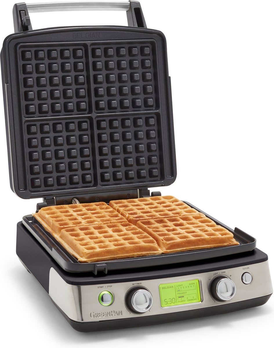 GREENPAN Electricals - Wafelijzer- zwart uitneembare platen Pfas vrije antikleef