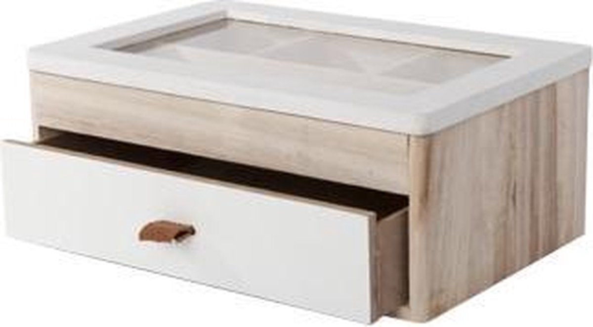 Juwelendoos hout - 24x16x10cm - wit nat.