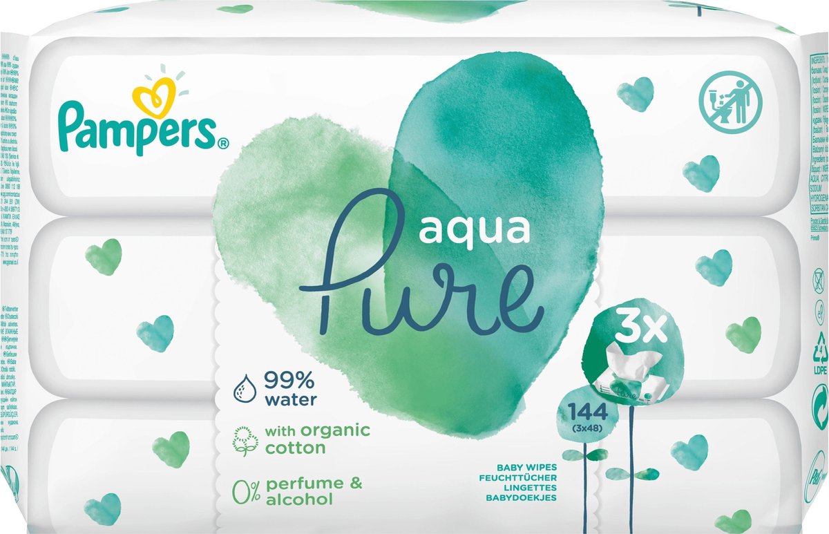 PAMPERS Babydoekjes 3x48st.- aqua pure