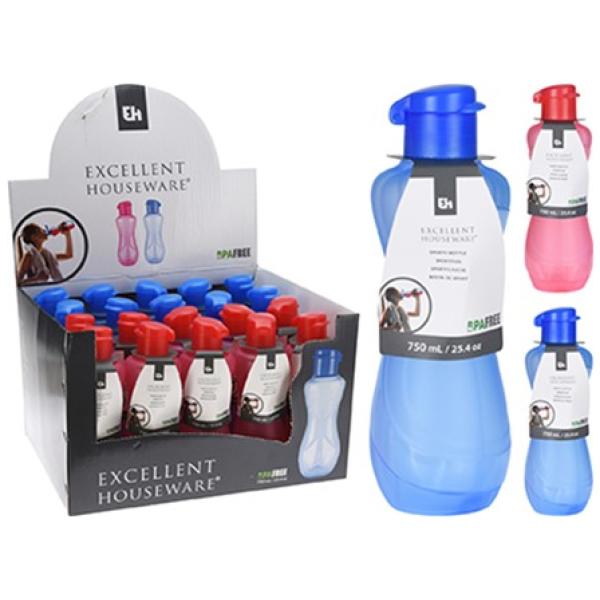 EXCELLENT HOUSEWARE Sportfles 750ml PP - ass.     (prijs per stuk)