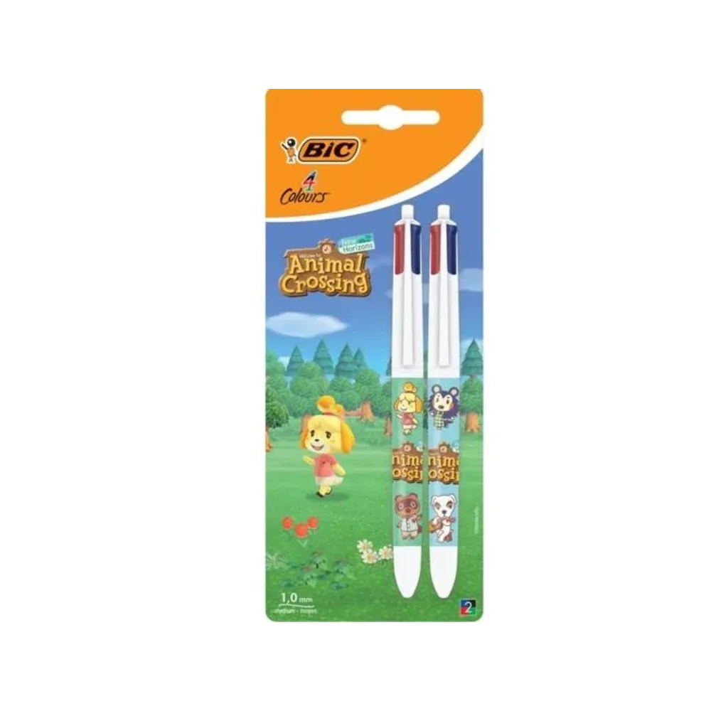 BIC Balpen 4kleuren 2st- animal crossing
