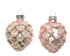 Kerstballen dennenappel glas emaille/mat glitter mix 5x7cm - poederroze 6st.
