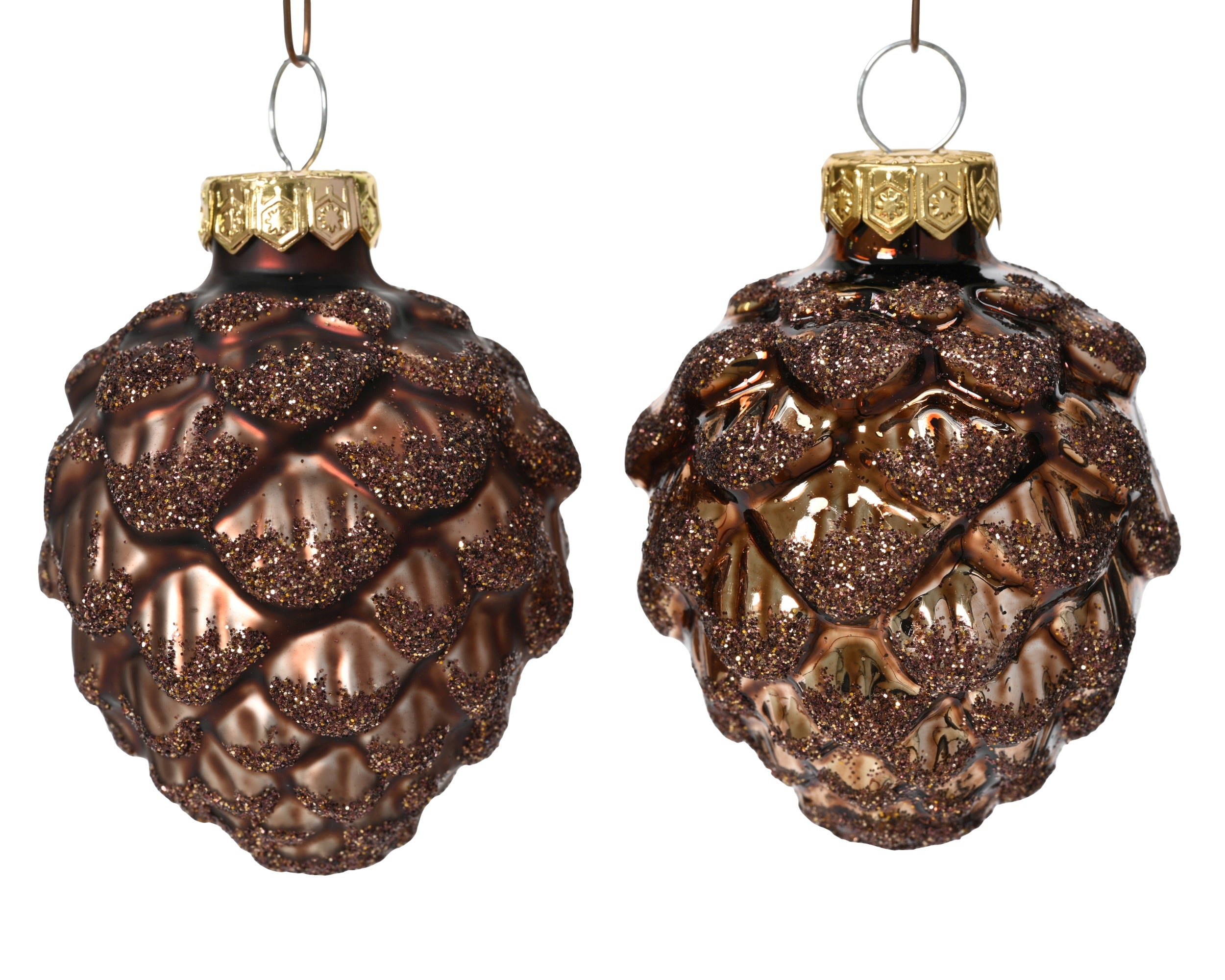 Kerstballen dennenappel glas glans/mat glitter mix 5x7cm - espresso 6st.
