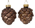 Kerstballen dennenappel glas glans/mat glitter mix 5x7cm - espresso 6st.