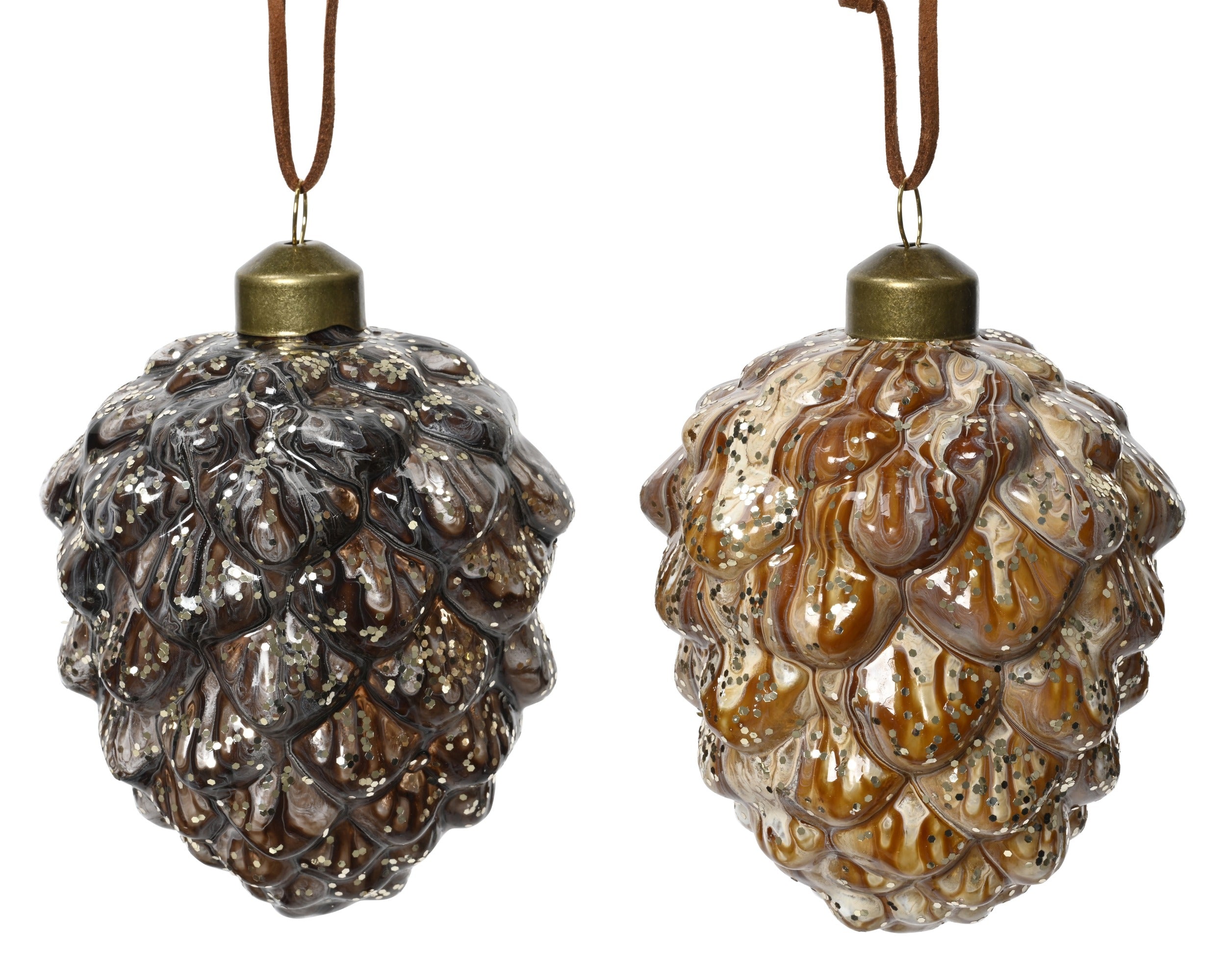 Kerstbal dennenappel glas 10cm - ass. (prijs per stuk)