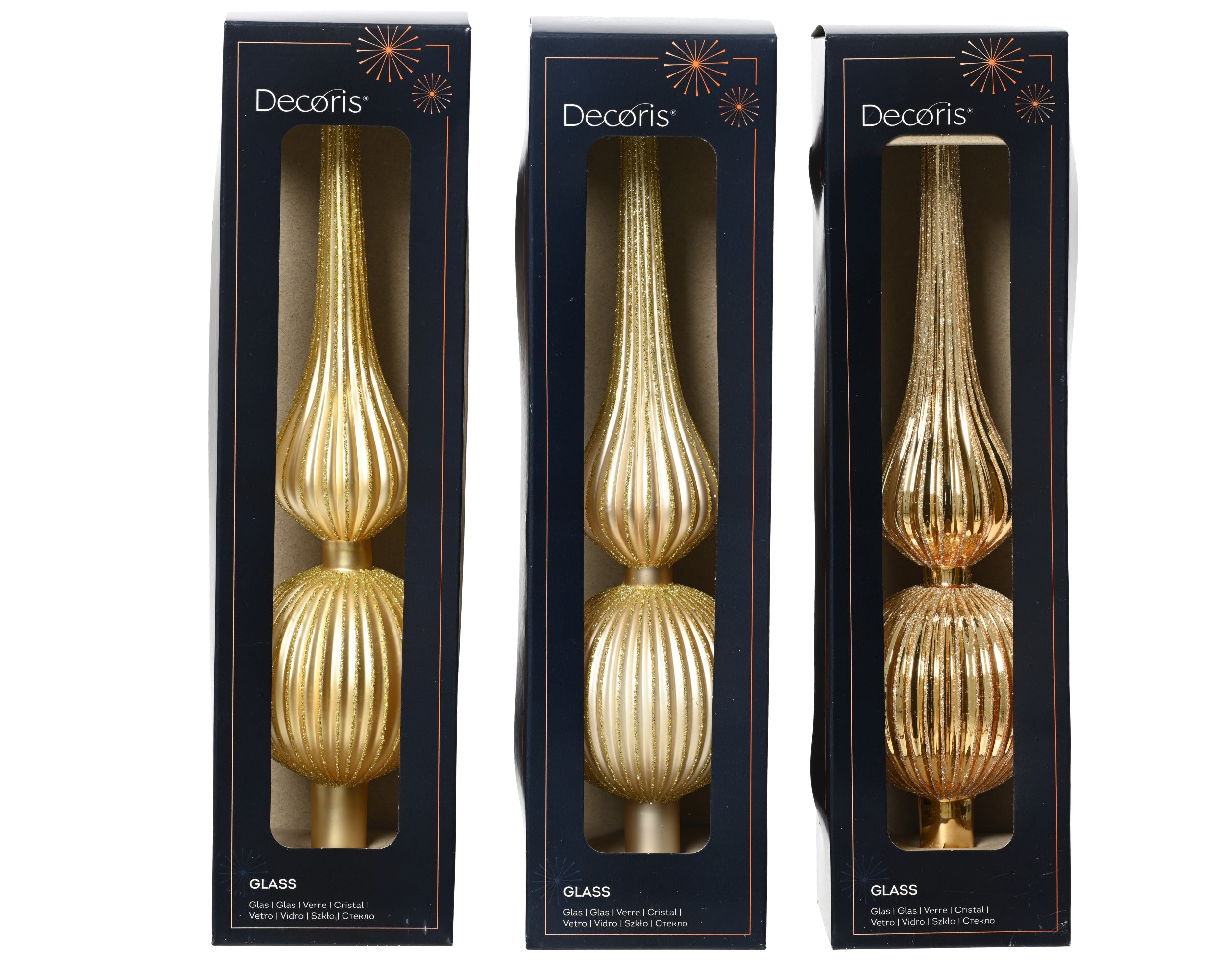 Kerst piek glas glans/mat 31cm - goud/parel - ass. (prijs per stuk)