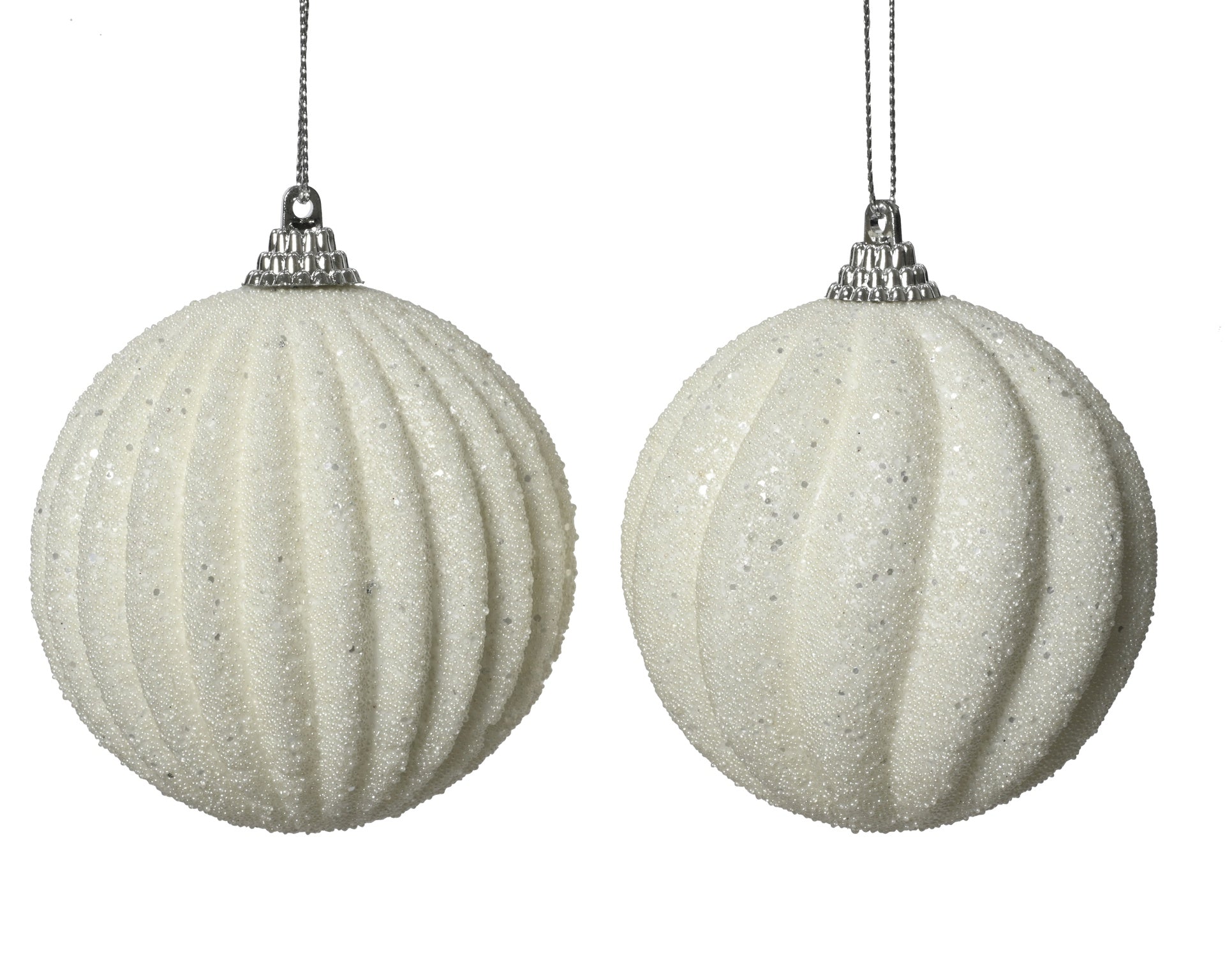 Kerstbal foam glitter parels 8cm - winterwit (prijs per stuk)