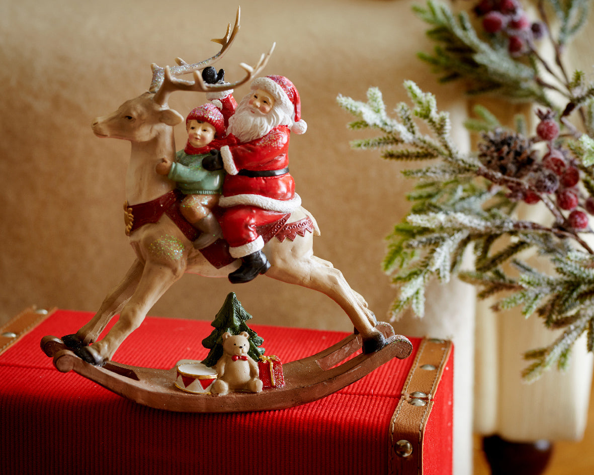 Kerstdeco kerstman rendier kunststof 20.5x22.5cm - rood