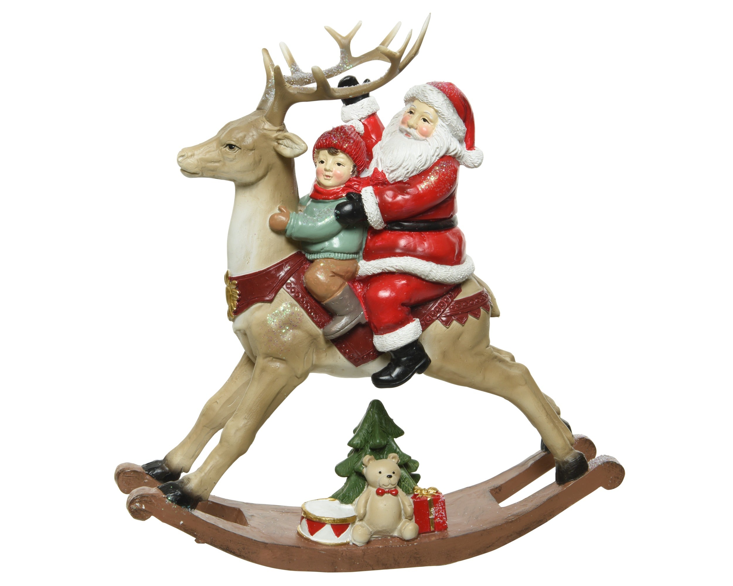 Kerstdeco kerstman rendier kunststof 20.5x22.5cm - rood