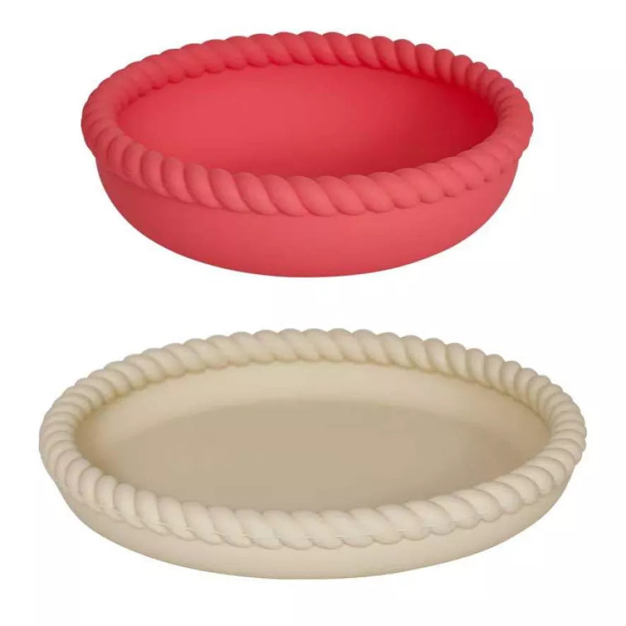OYOY Mellow eetset bord en bowl- vanille / kersenrood