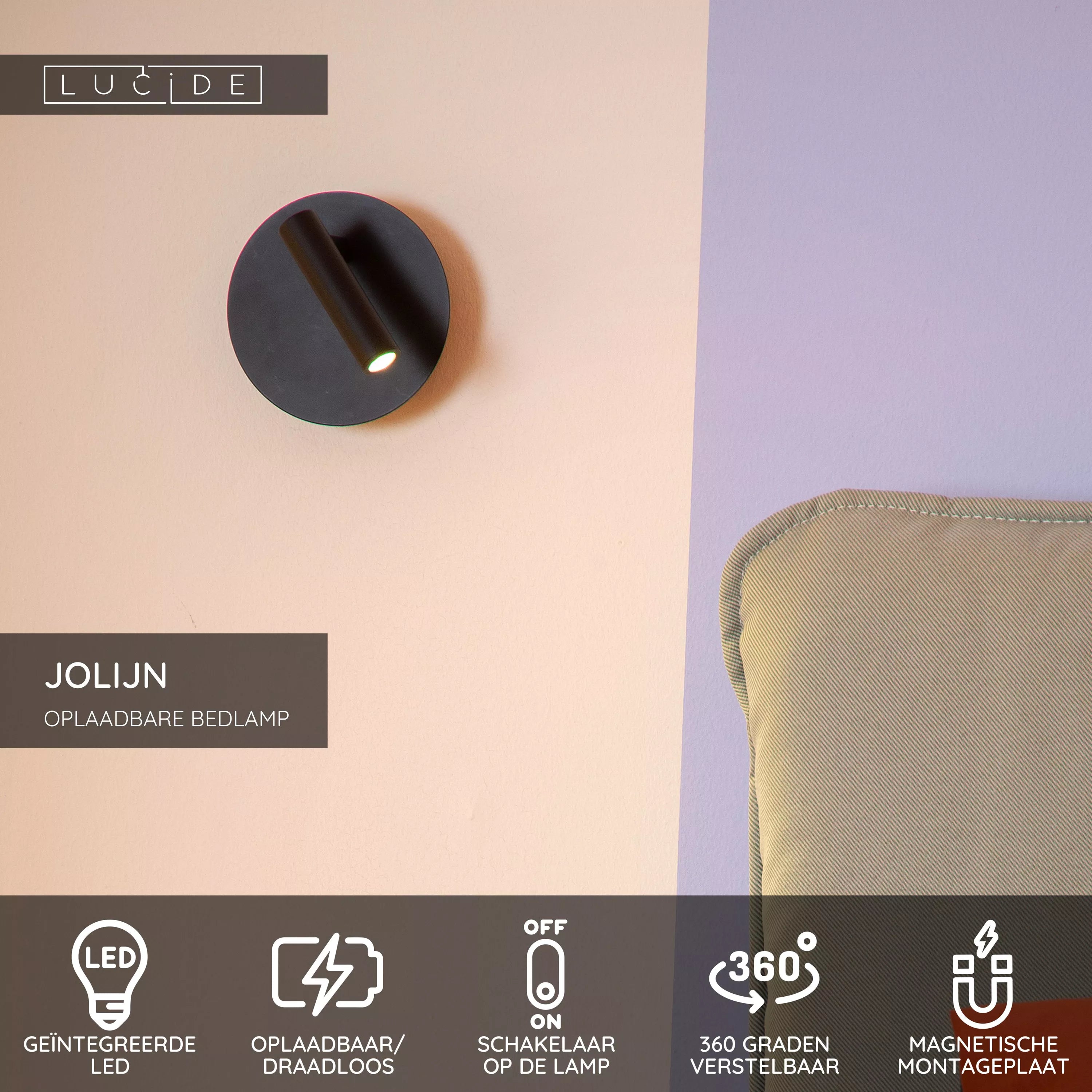Lucide - JOLIJN bedlamp zwart 10.2 LED 2W 3000K