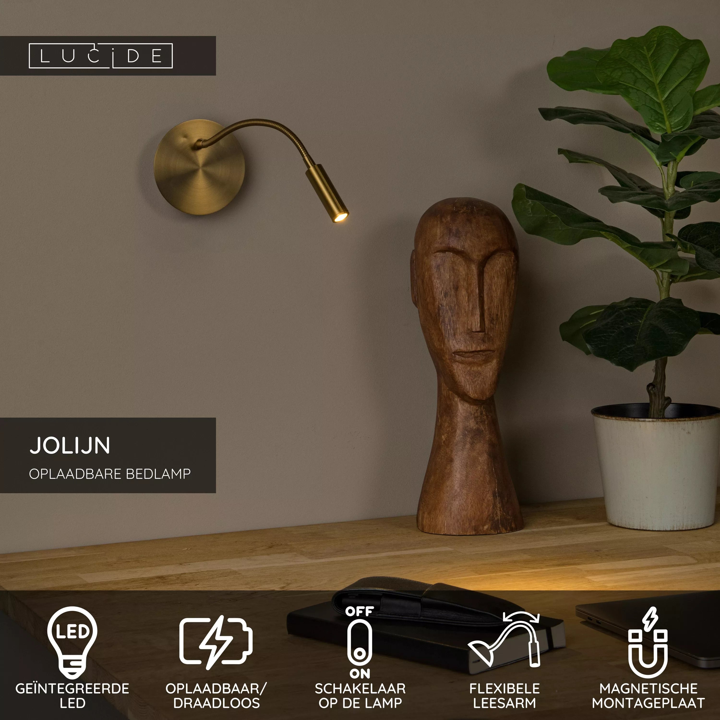 Lucide - JOLIJN bedlamp mat goud dia 10.2cm LED 2W 3000K