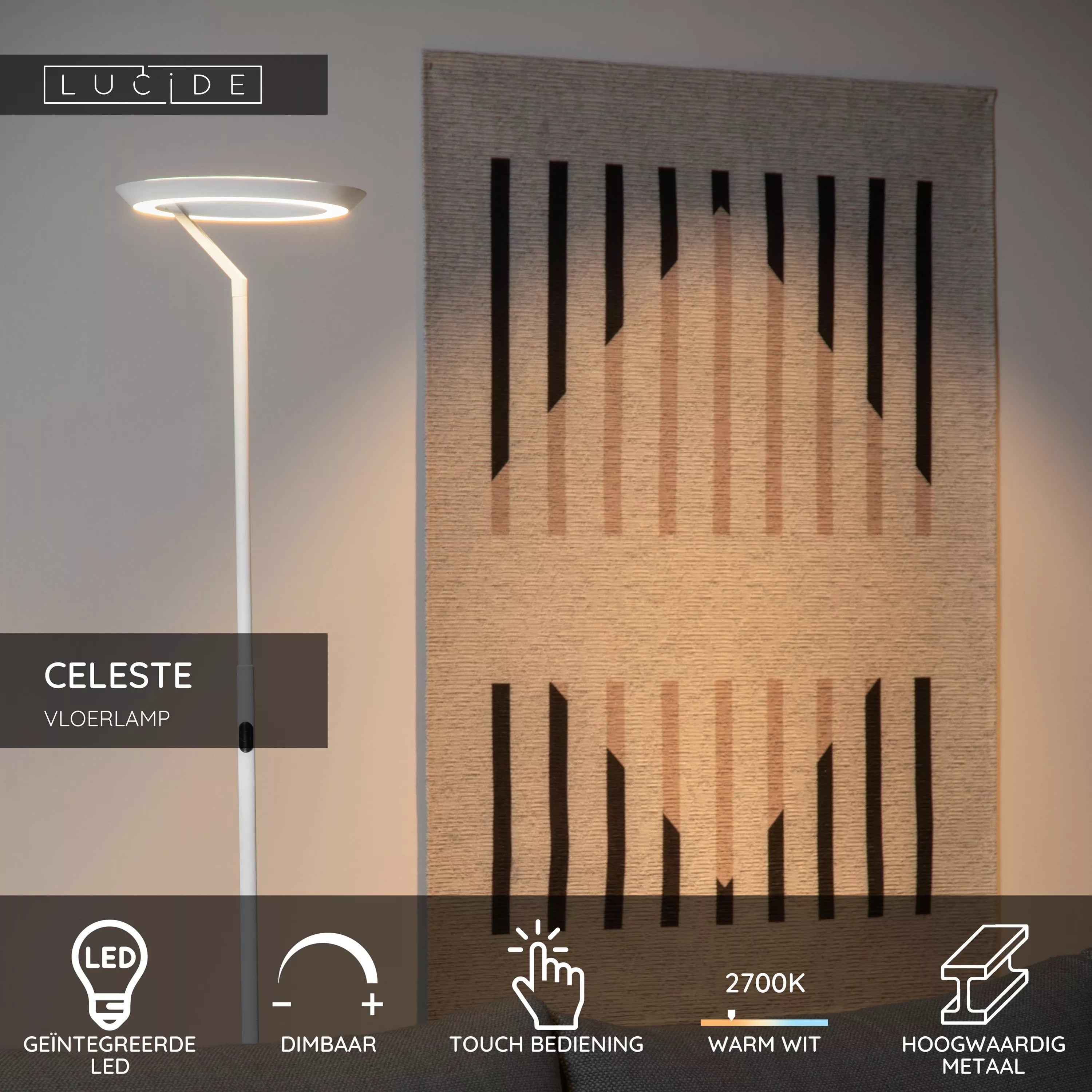 Lucide - CELESTE Vloerlamp wit D28cm LED Dimb. 21W 2700K