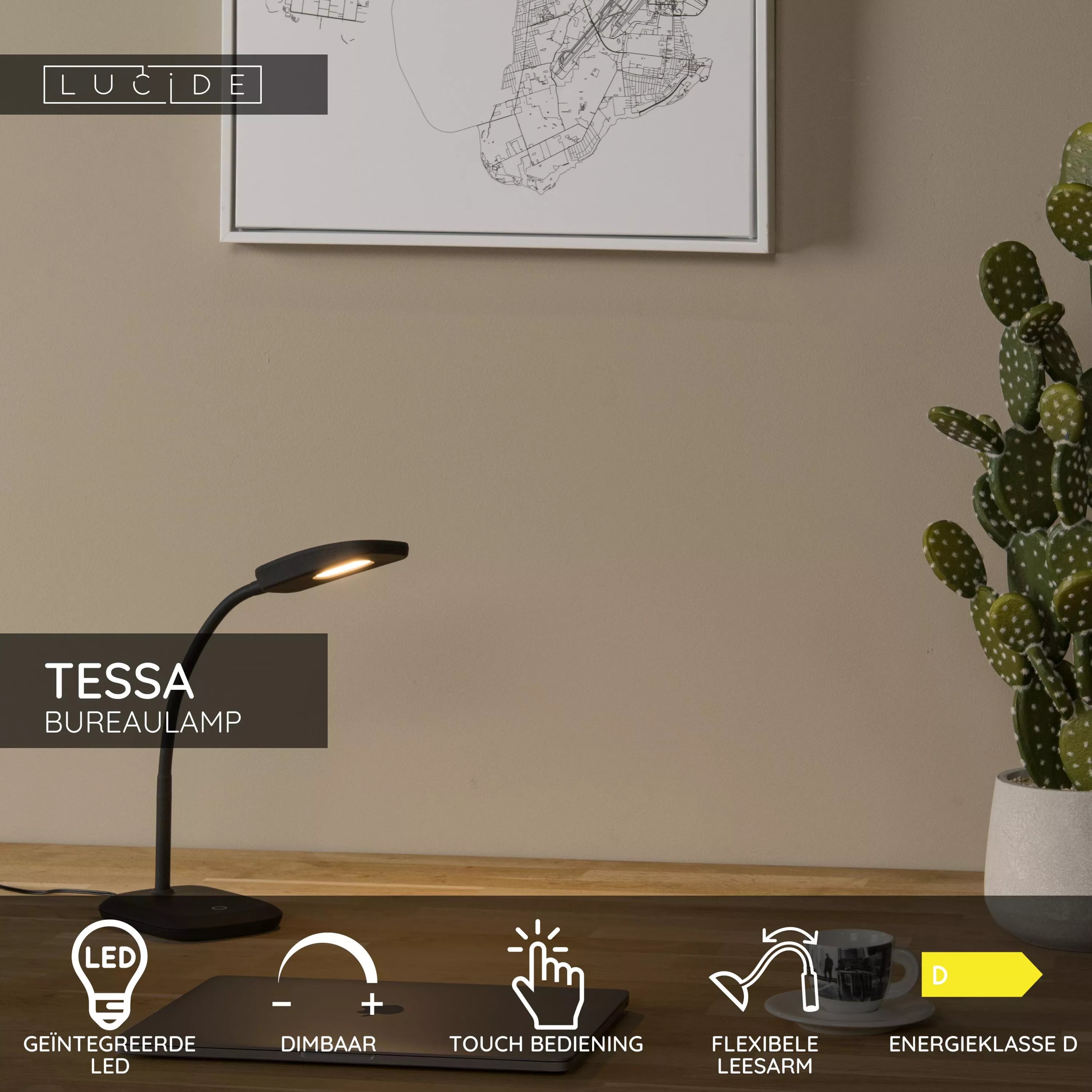 Lucide - TESSA Bureaulamp zwart LED dimb 3.2W 3000K