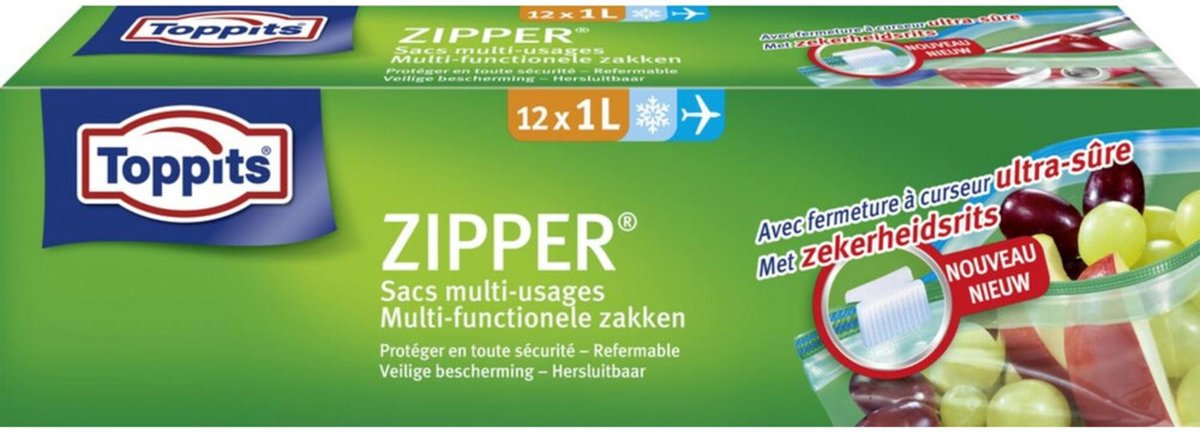 TOPPITS Zipper multi funct. zak - 12x1L - m/extra zekerheidsrits