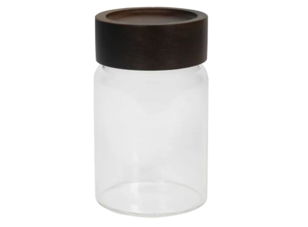 Voorraadpot glas 6x11cm - acacia deksel