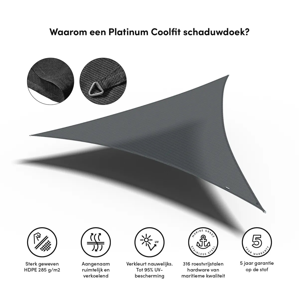 PLATINUM Coolfit schaduwdoek driehoek - 500x500x500cm - antraciet