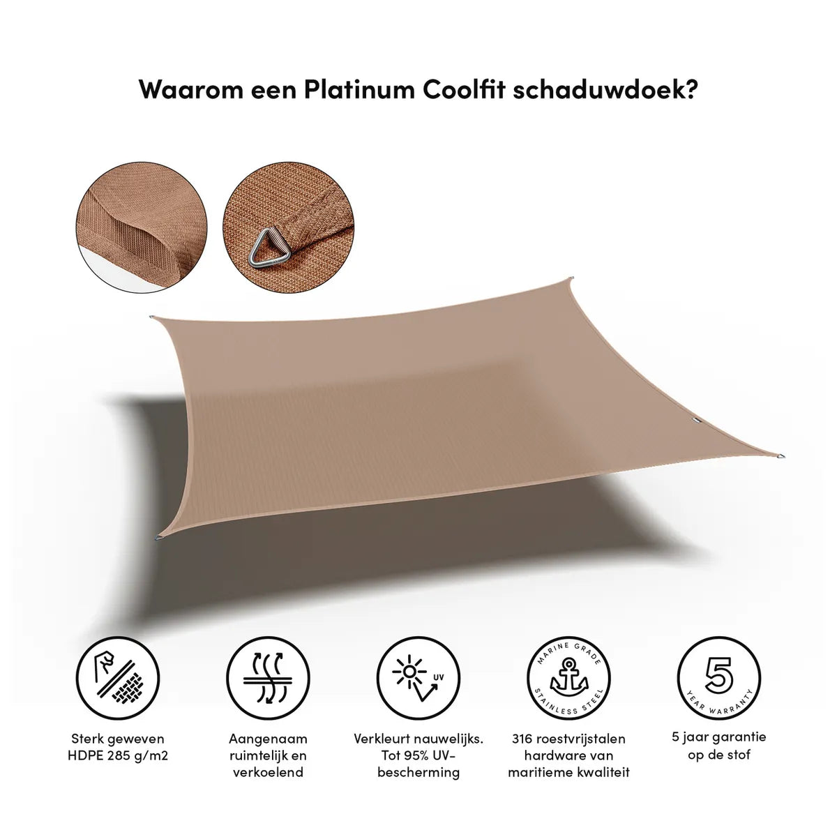PLATINUM Coolfit schaduwdoek vierkant - 360x360cm - zand