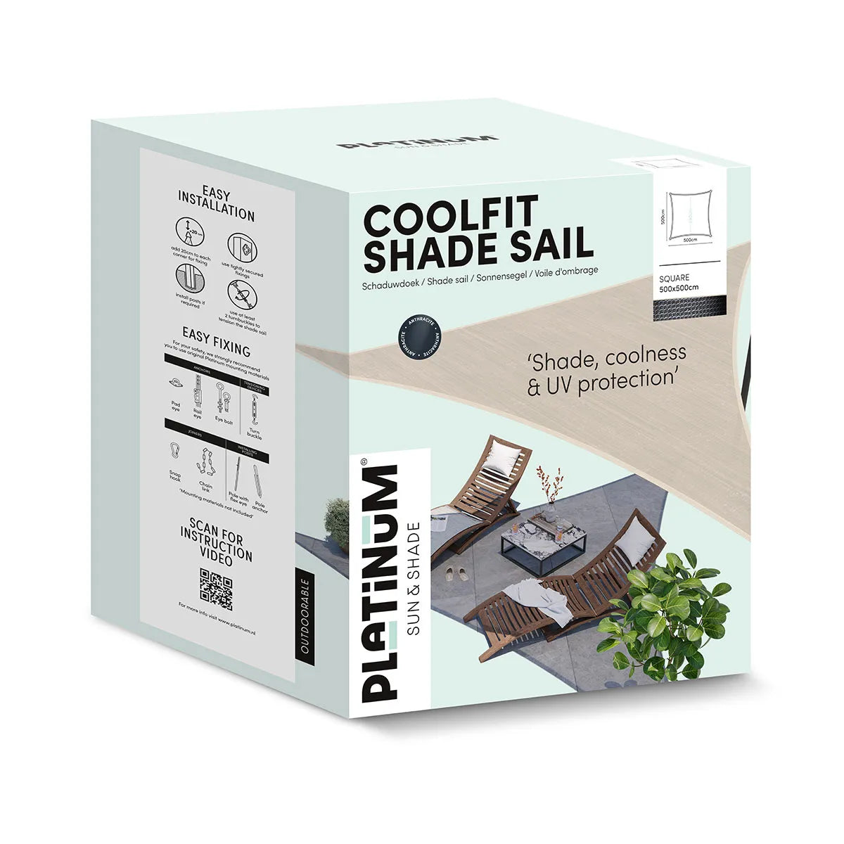 PLATINUM Coolfit schaduwdoek vierkant - 500x500cm - ecru wit