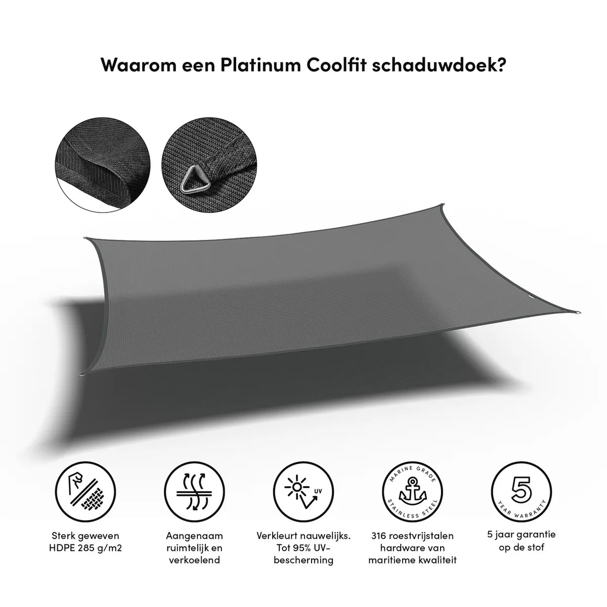 PLATINUM Coolfit schaduwdoek rechthoek - 400x300cm - antraciet