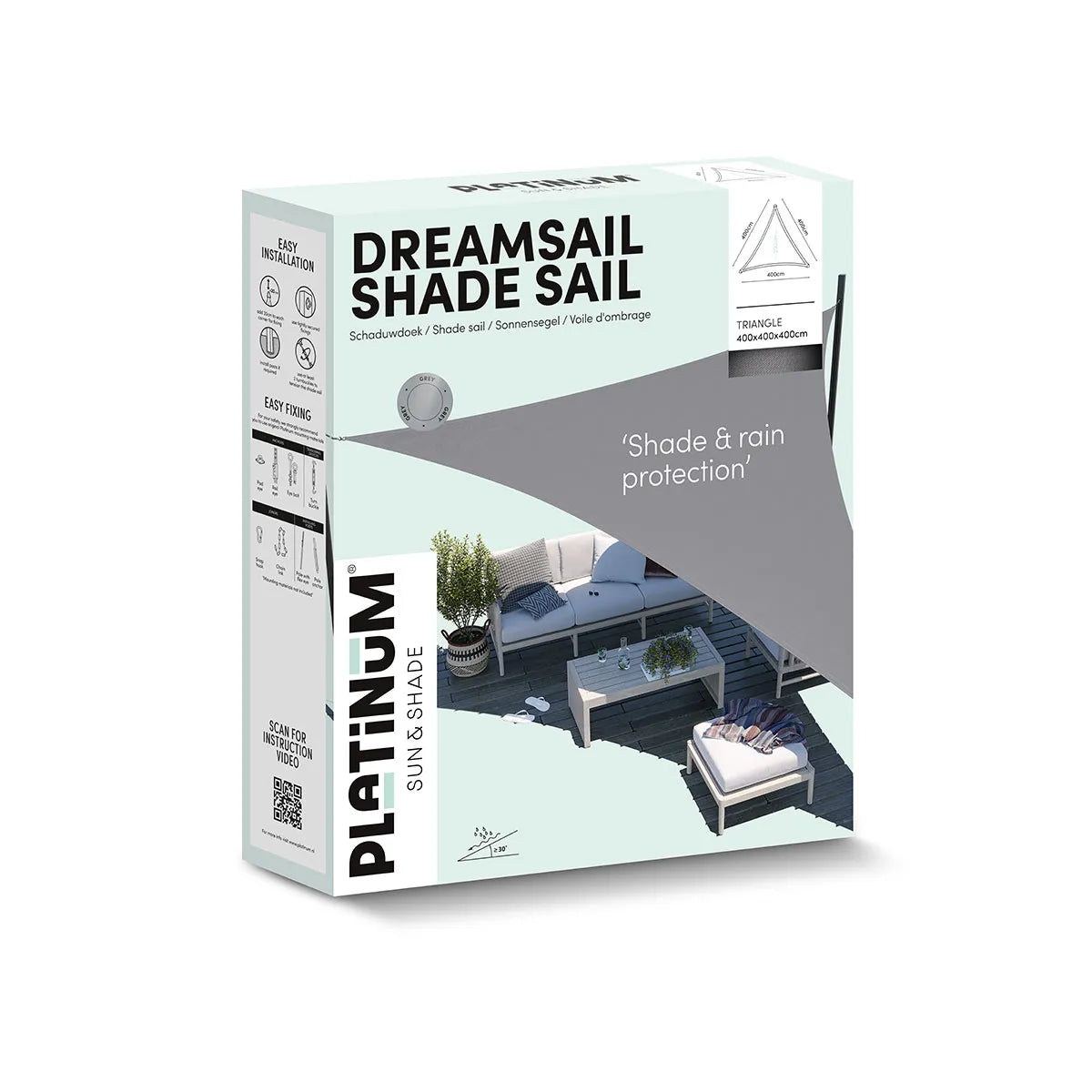 PLATINUM Dreamsail schaduwdoek driehoek - 400x400x400cm - ecru (waterproof)