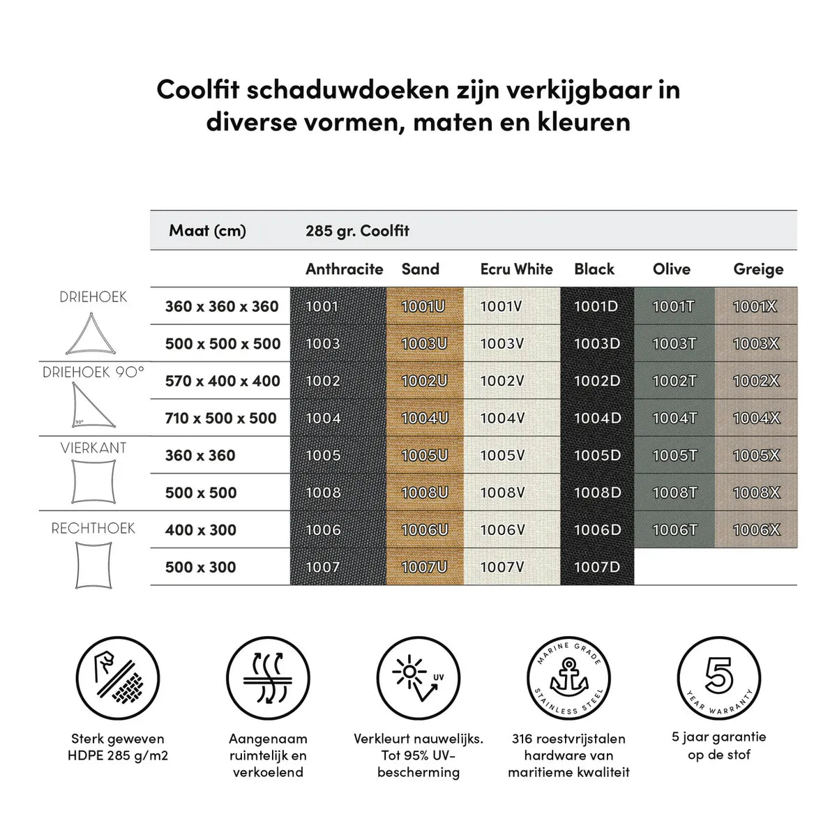 PLATINUM Dreamsail schaduwdoek driehoek - 500x500x500cm - ecru (waterproof)
