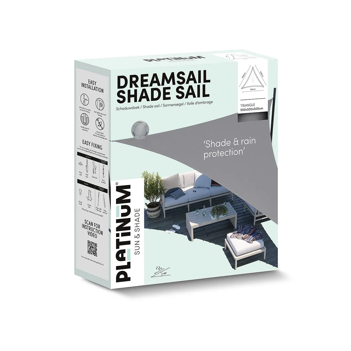 PLATINUM Dreamsail schaduwdoek driehoek - 500x500x500cm - ecru (waterproof)