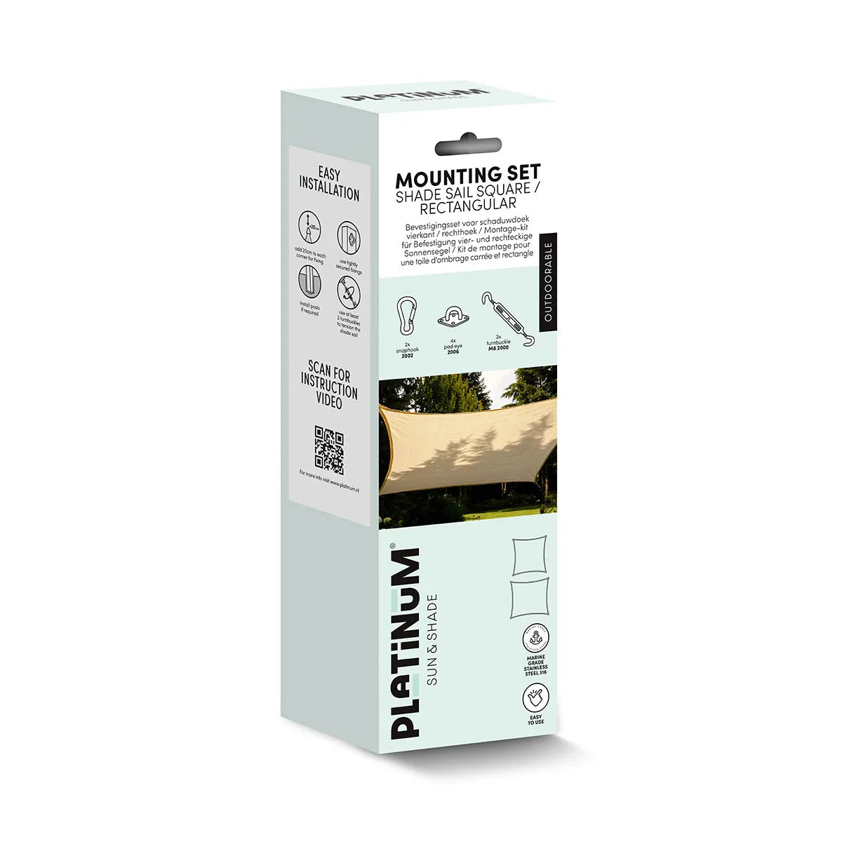 PLATINUM Montageset voor vierkant of rechthoekig schaduwdoek - rvs 316