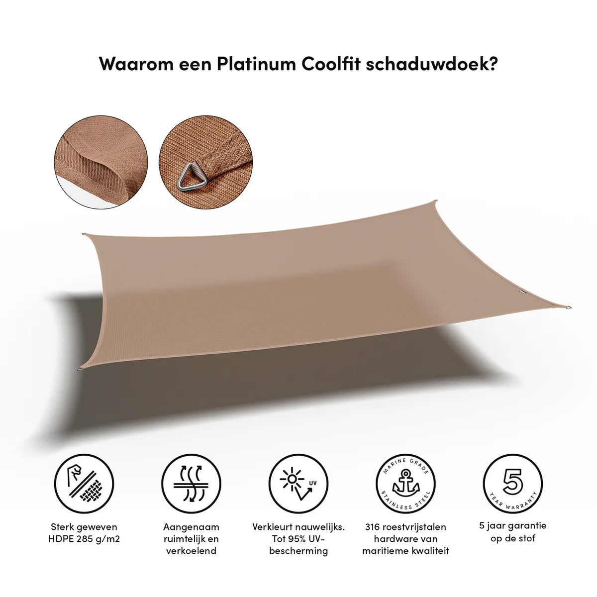 PLATINUM Coolfit schaduwdoek rechthoek - 400x300cm - zand