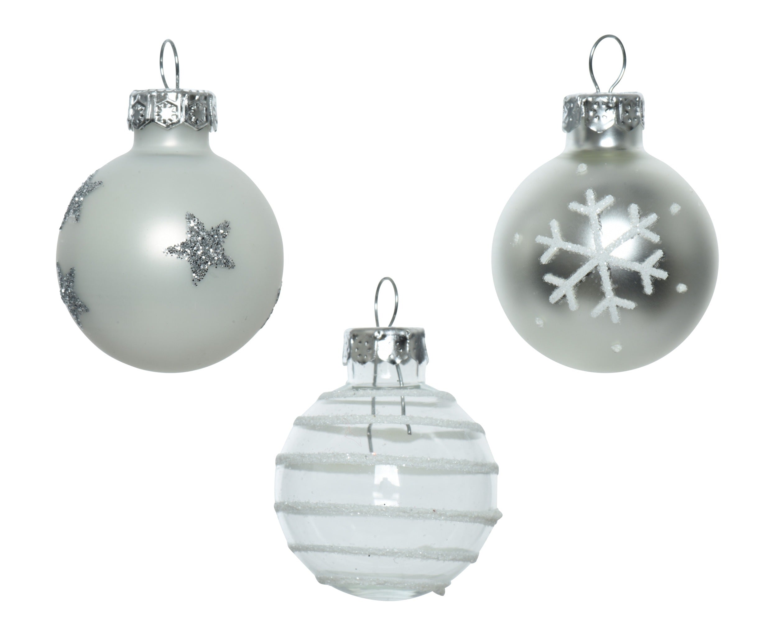 Kerstballen glas glans/mat mix 3cm - wit/zilver 9st.