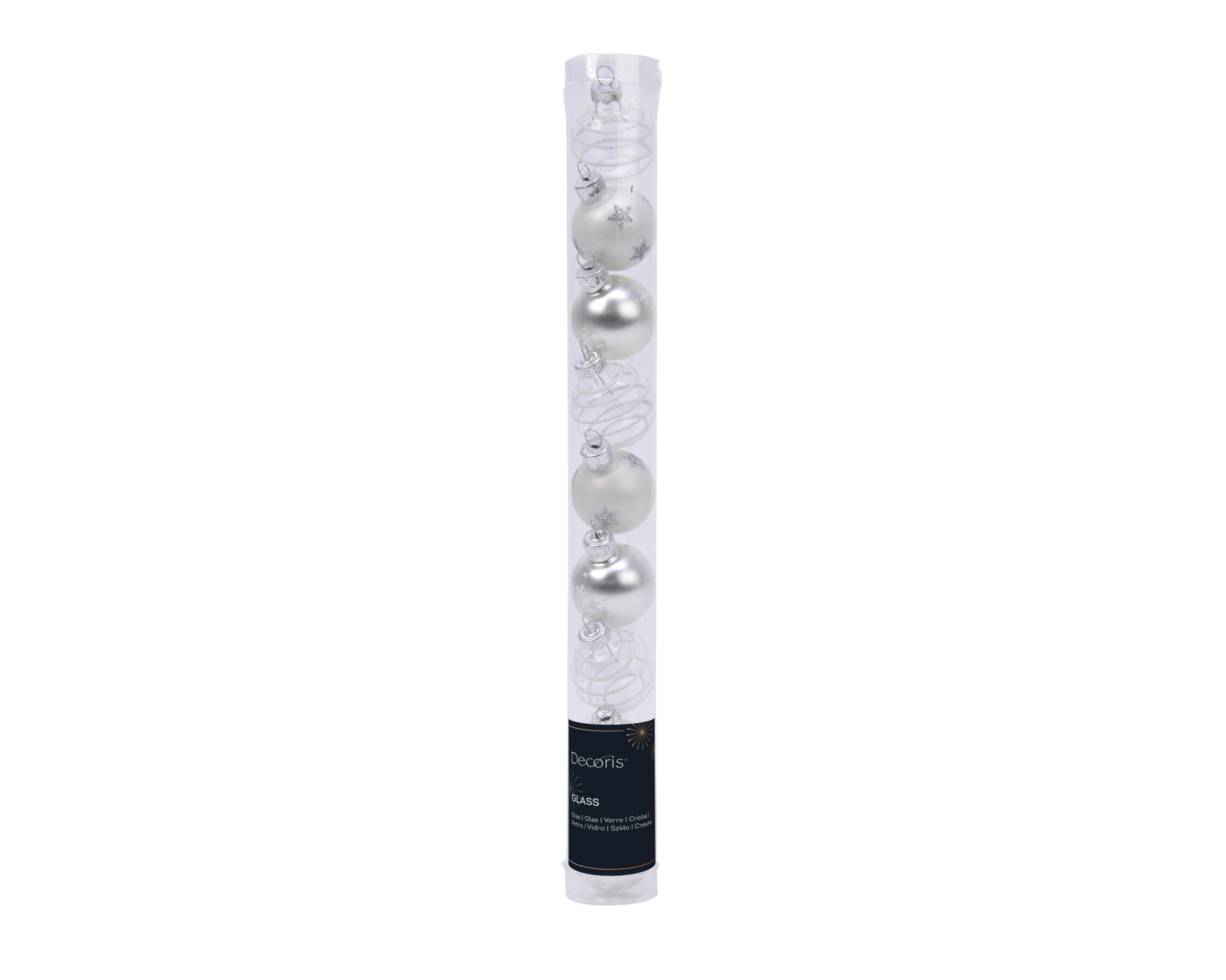 Kerstballen glas glans/mat mix 3cm - wit/zilver 9st.